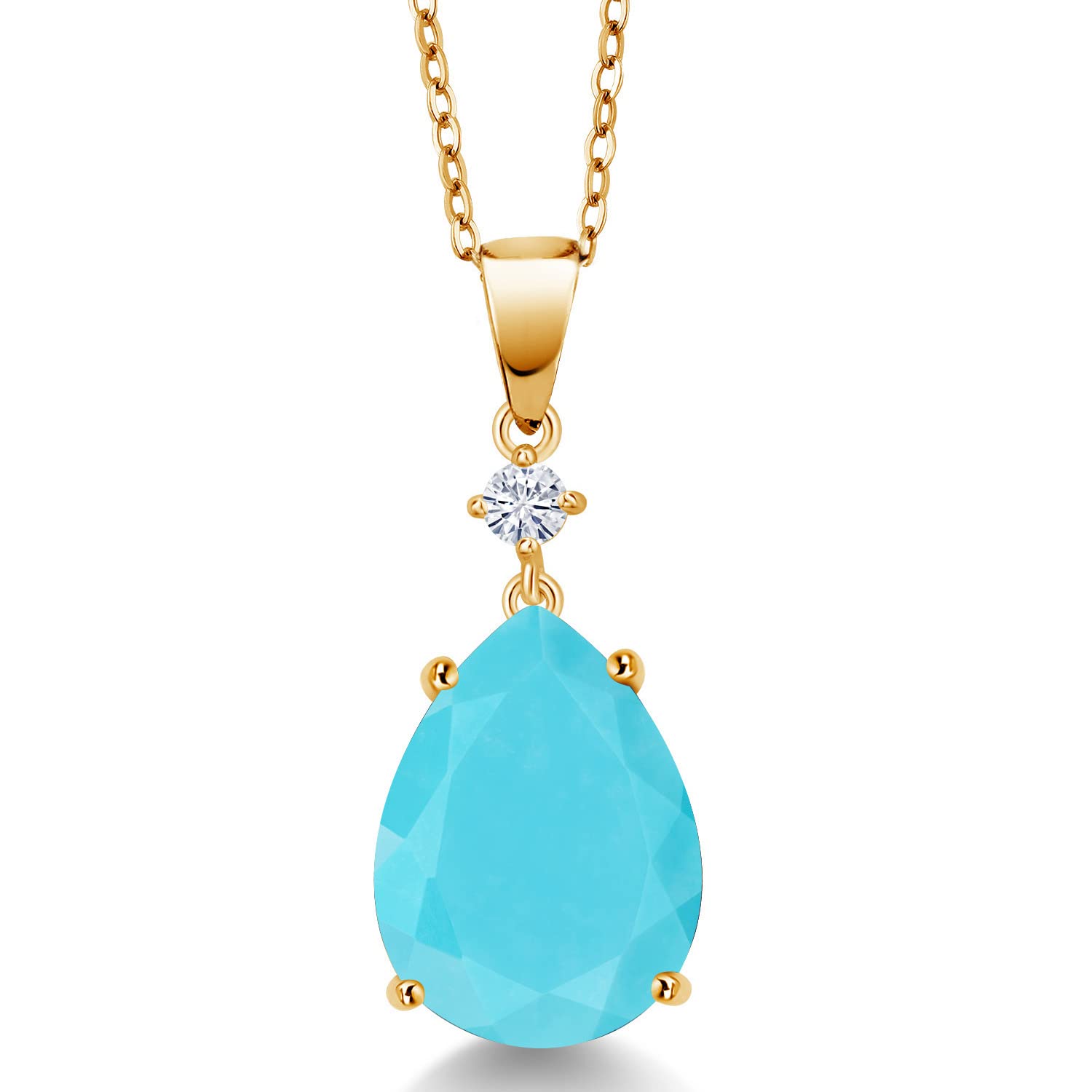 Gem Stone King Teardrop Pendant Necklace for Women - 925 Sterling Silver Pear-Shaped Birthstone & White Moissanite Jewelry (16x12mm) with 18