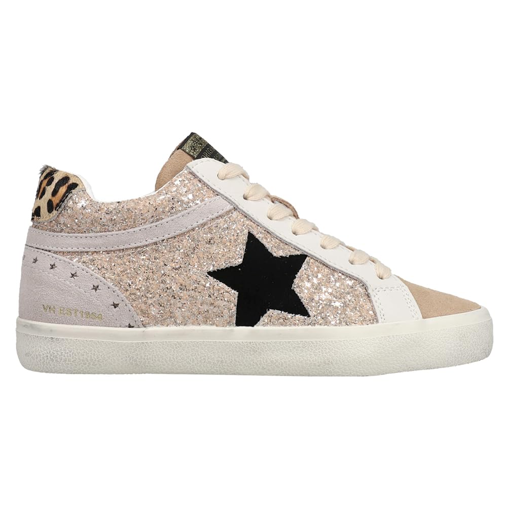 Vintage Havana Women's Metallic Glitter Lace-Up Sneakers - Casual Pink Silver White Shoes for Women | Perfect for Streetwear, Parties & Everyday Fashion