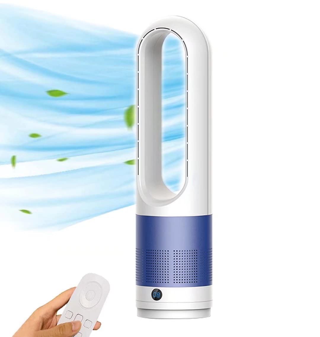 Bladeless Tower Fan - 18 Inch Quiet Cooling Fan with Remote, 8 Speed Settings, Smart Timer & Oscillation - Blue - Perfect for Bedroom, Office & Home Use