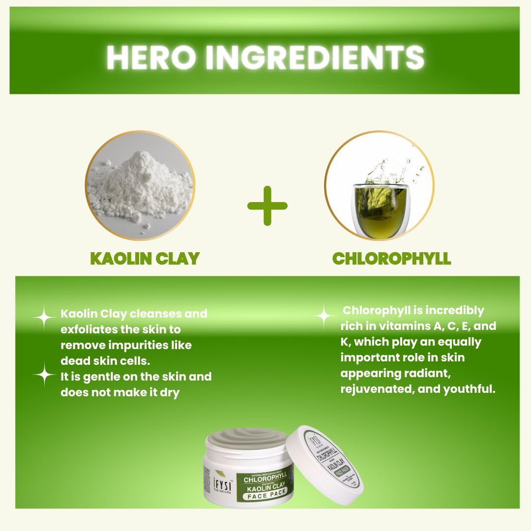 IFYSI Chlorophyll & Kaolin Clay Face Mask for Glowing Skin - 200g | Paraben-Free, Fragrance-Free, Cruelty-Free & Vegan | Deep Cleansing & Detoxifying Facial Treatment for Acne-Prone & Oily Skin