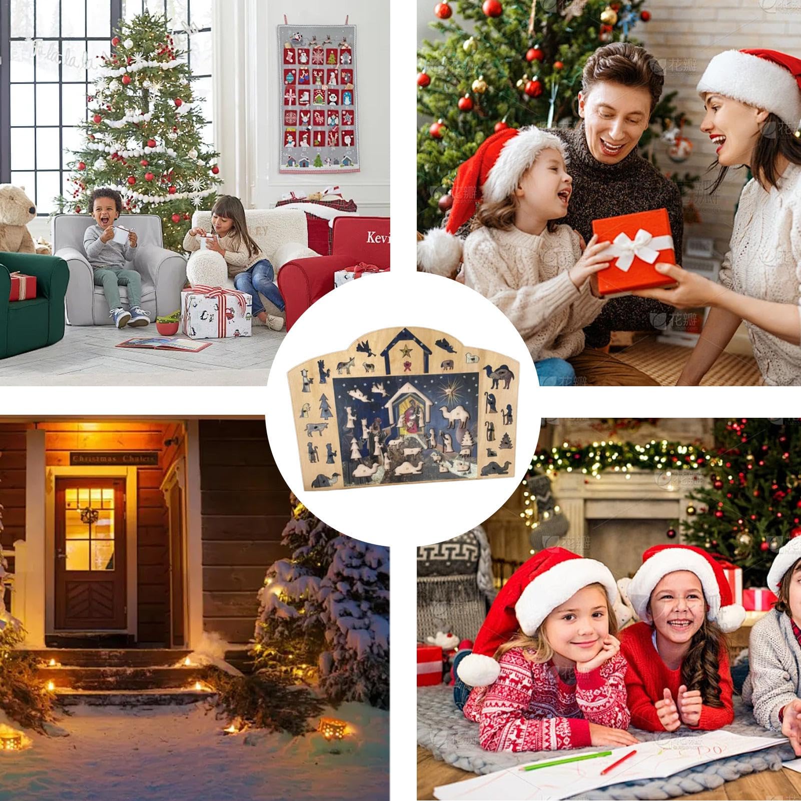 Wrohto Nativity Scene Advent Calendar - Wooden Christmas Countdown Puzzle, Holiday Advent Calendar Puzzle, Wooden Puzzle Decor for Home & Christmas Tree | Perfect for Family Activities, Holiday Gifts & Festive Decorations