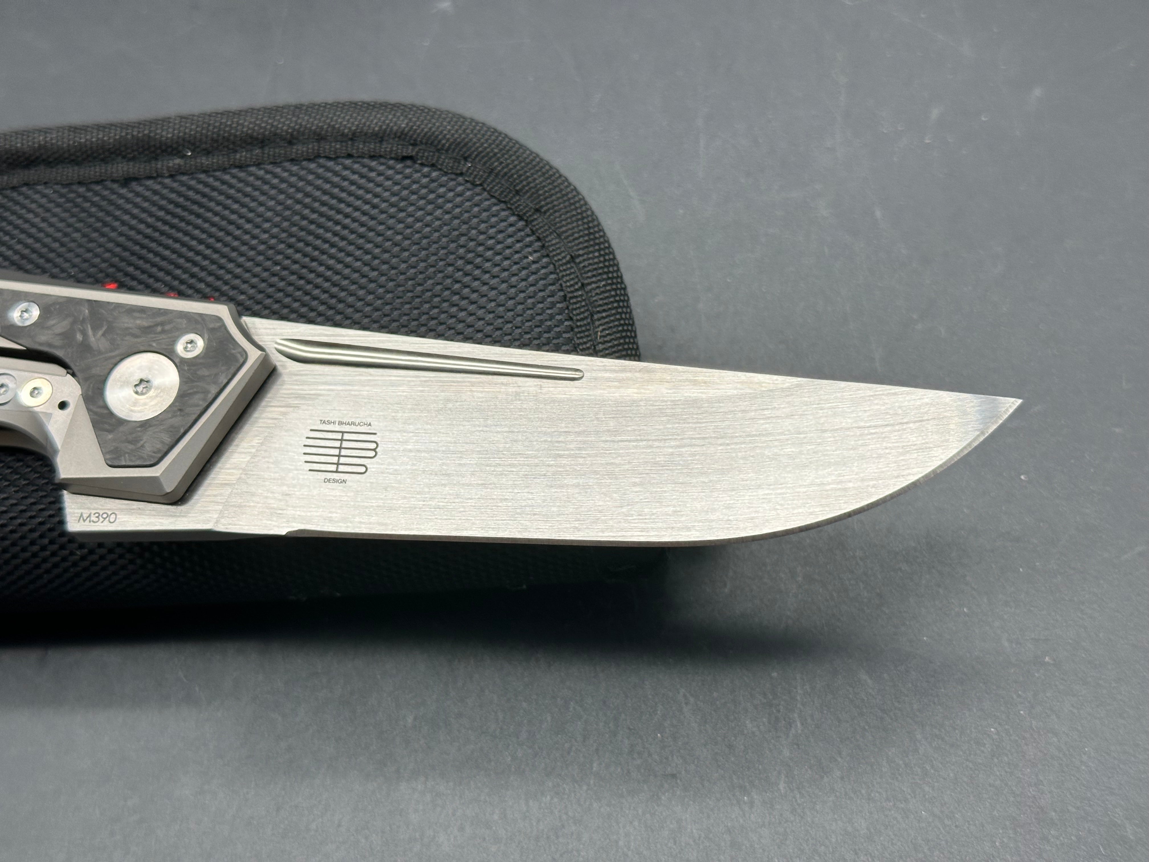 Reate Knives & Tashi Bharucha The Future - Grey Titanium Integral Frame with Carbon Fiber Inlays | Premium EDC Folding Knife for Outdoor, Camping & Everyday Carry