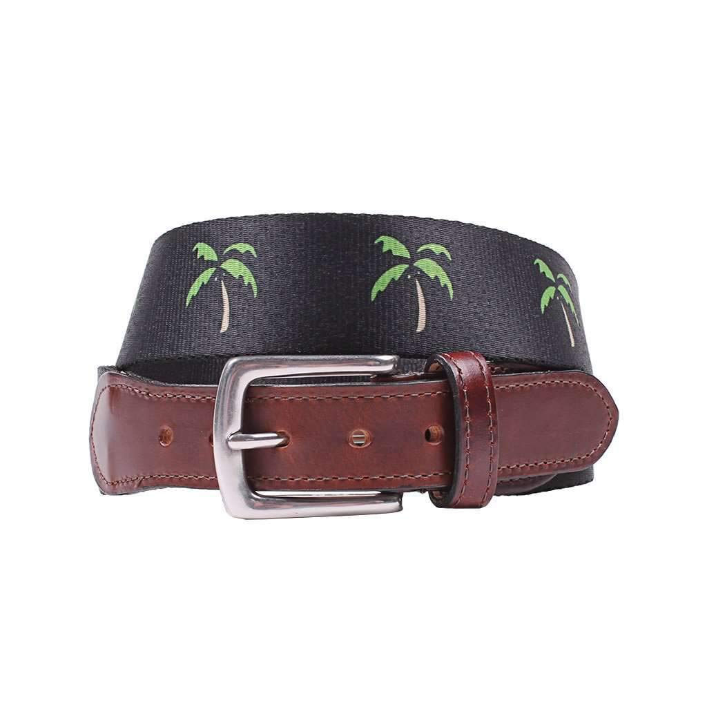 Country Club Prep Hampton Belt in Navy with Palm Trees - Classic Preppy Style Belt for Men | Perfect for Golf, Yacht Club & Summer Outfits