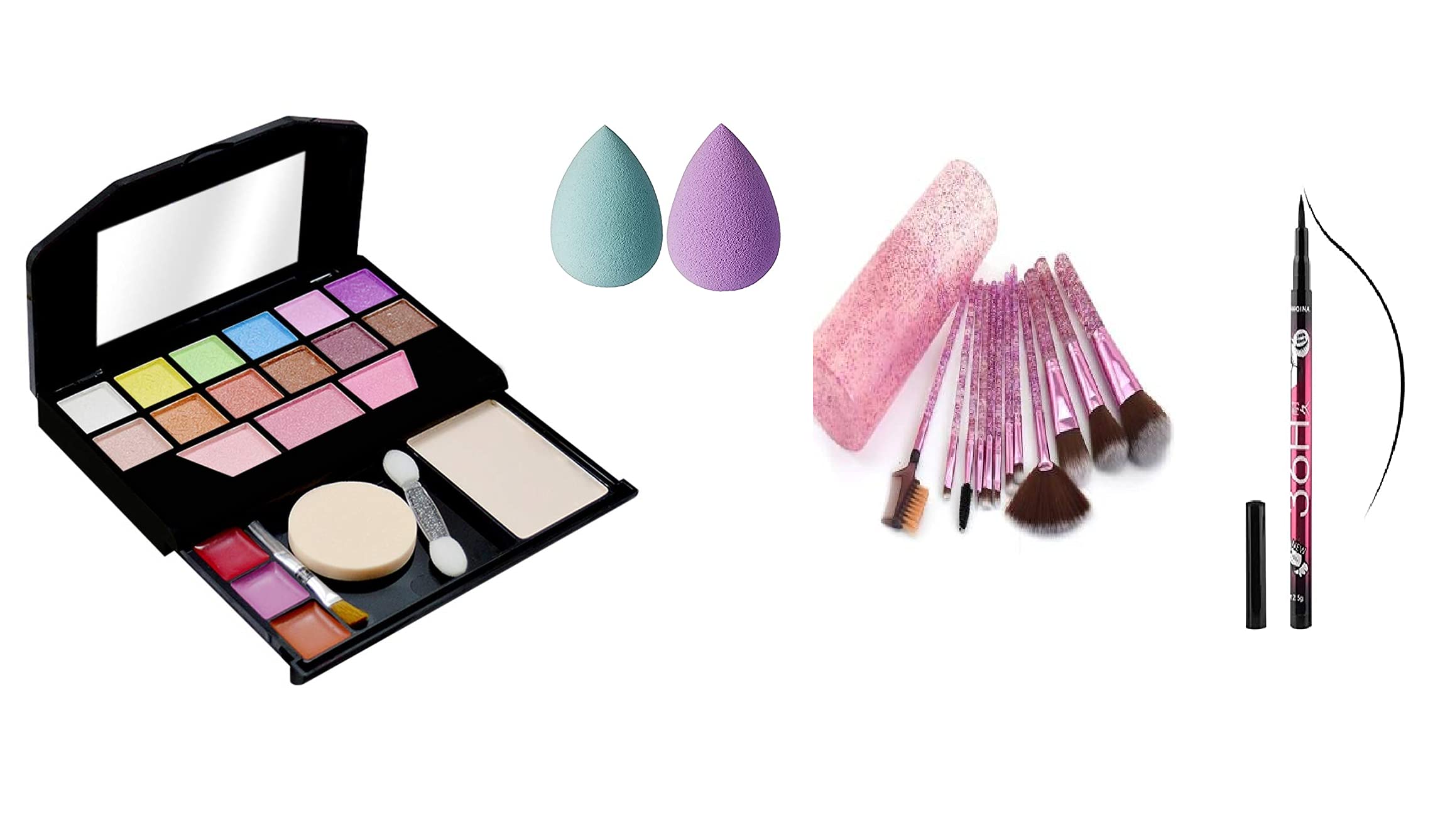 TYAGEN-II 5024 Professional Makeup Kit for Women - 12Pcs Premium Vegan Makeup Brushes with Storage Case, 36HR Long-Lasting Eyeliner & 2 Beauty Blender Sponges (Shiny Purple) | Perfect for Everyday Glam, Bridal Makeup & Photo Shoots