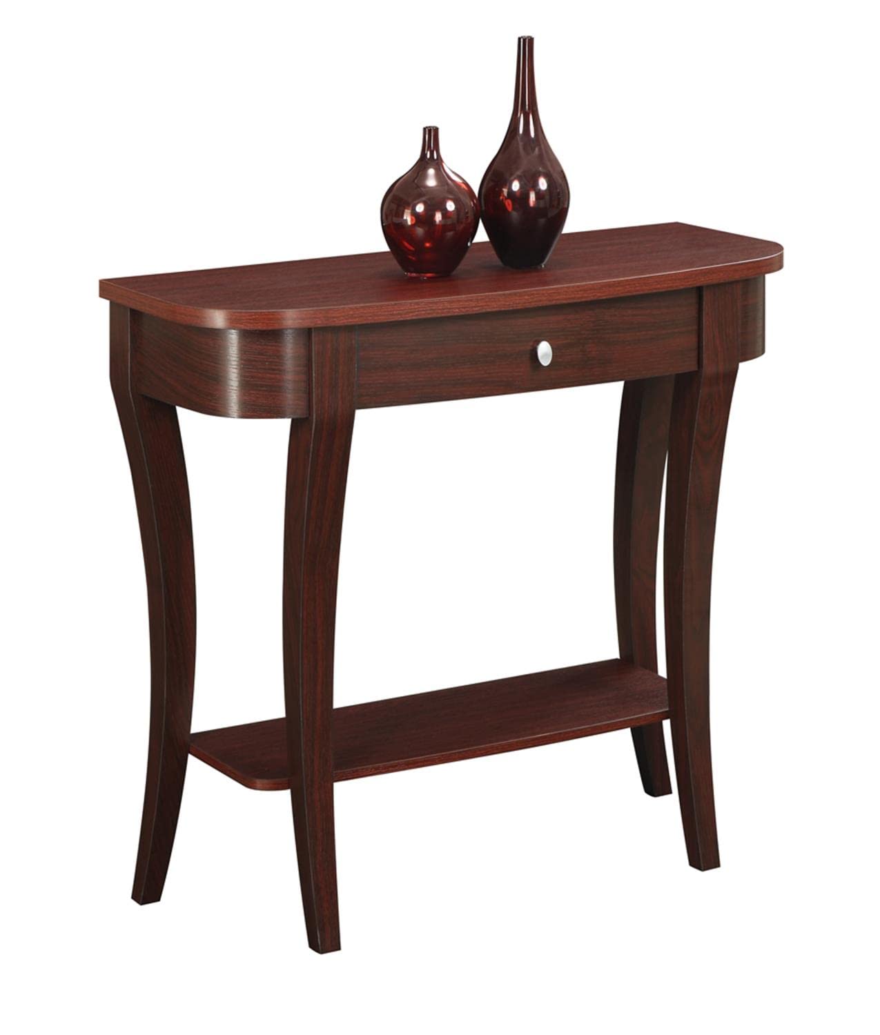 Convenience Concepts Newport Console Table - Solid Mahogany Wood Entryway Sofa Table for Hallway, Living Room & Foyer Decor - Traditional Style Narrow Side Table with Storage Shelf