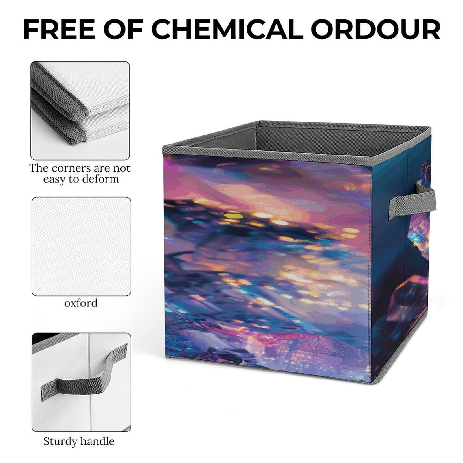 Iridescent Crystal Rock Printed Collapsible Storage Cubes - 10.6×10.6 Inch Foldable Organizer Bins with Handles for Home, Office & Closet Organization | Space-Saving Storage Solution for Toys, Books & Accessories