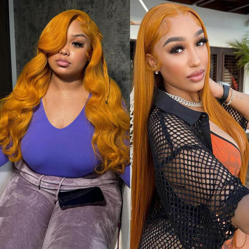 Eullair Golden Yellow Body Wave/Straight Wig with Transparent Lace Front - 100% Human Hair Wigs for Black Women | Natural Look for Daily Wear, Parties & Special Occasions