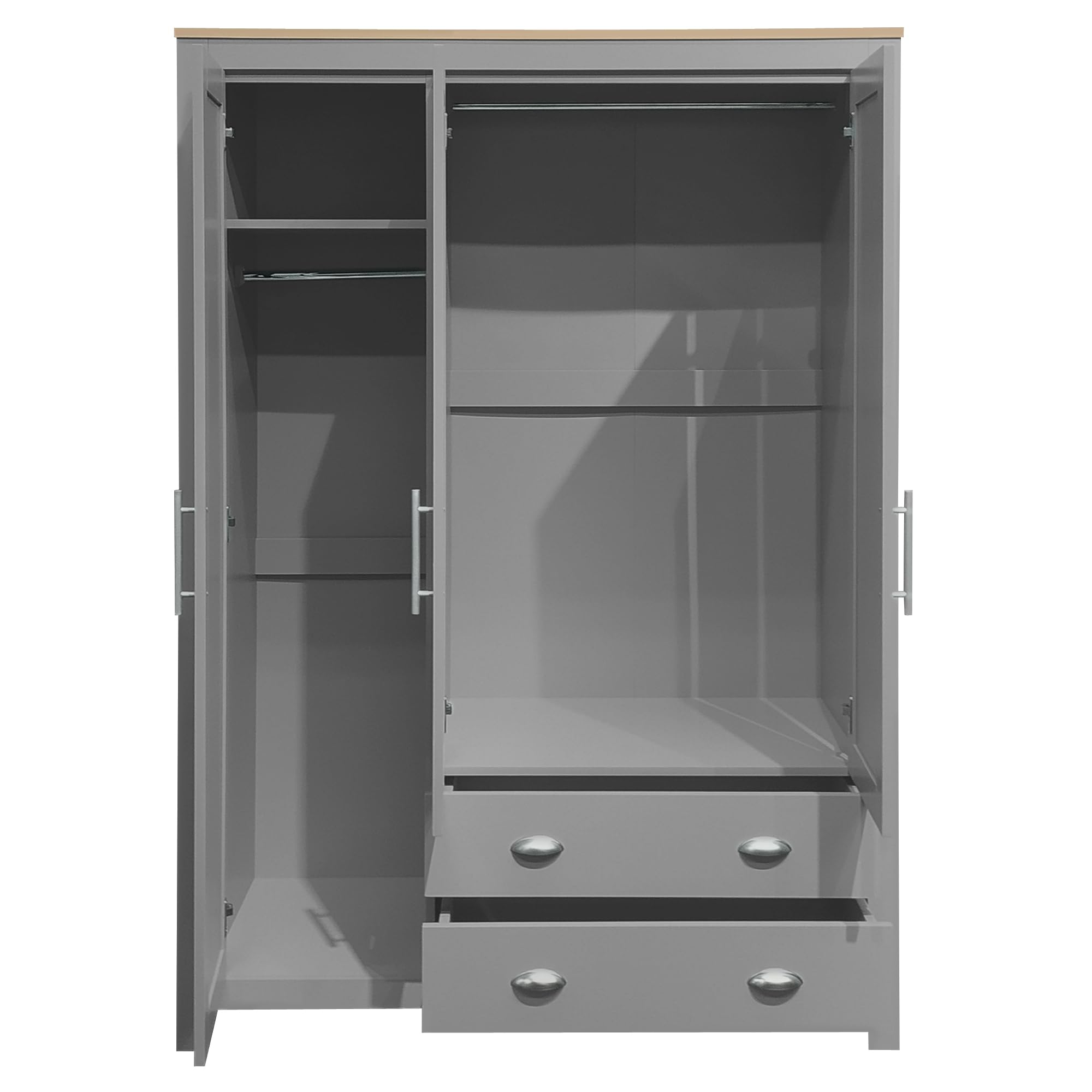 Merax 3-Door Grey Wood Wardrobe Cabinet - Bedroom Closet Organizer with Large Drawers, Hanging Rails & Shelves | Functional Clothes Storage for Home, Dorm, Apartment (Gray) | Perfect for Small Spaces & Modern Bedroom Decor