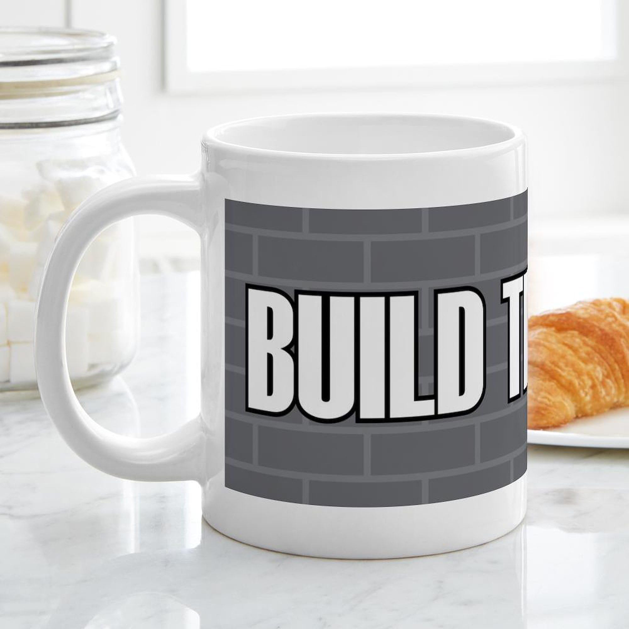 Build The Wall 20 oz Ceramic Coffee Mug - Large Insulated Tea Cup for Office, Home & Gifts - Funny Political Novelty Drinking Cup for Conservatives