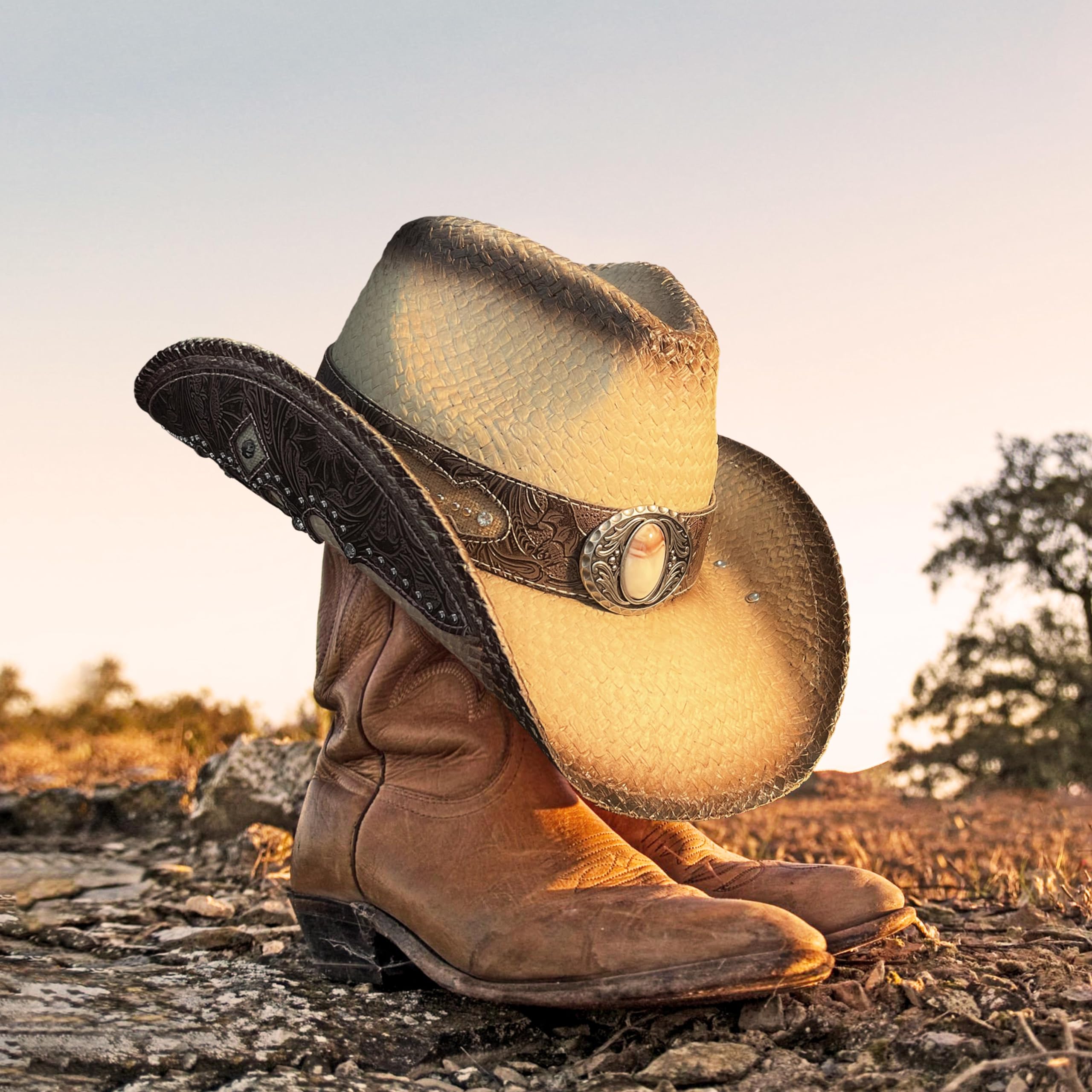 Stylish Embroidered Straw Cowboy Hats for Women & Men - Western Rodeo Hat for Cowboys, Cowgirls - Perfect for Country Music Festivals, Rodeos & Outdoor Adventures