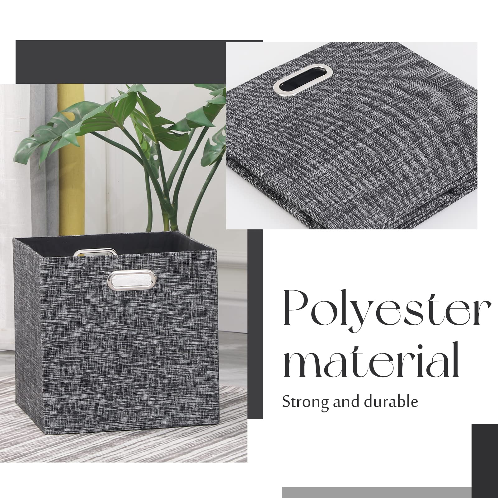 13×13 Inch Foldable Cube Storage Bins with Handles - Set of 4 Large Capacity Linen Organizer Baskets for Closet, Shelf, Cabinet & Bookcase | Collapsible Fabric Drawers for Bedroom Organization | Perfect for Toys, Books & Home Decor (Black)