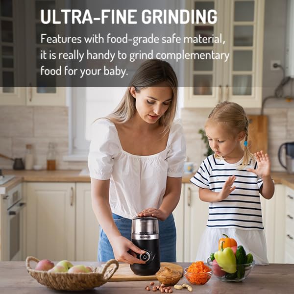SHARDOR 2.0 Electric Coffee Grinder for Beans, Espresso, Herbs & Spices - Adjustable with 2 Removable Stainless Steel Bowls (Wet/Dry) - Perfect for Home Brewing, Barista Use & Kitchen Prep - Black