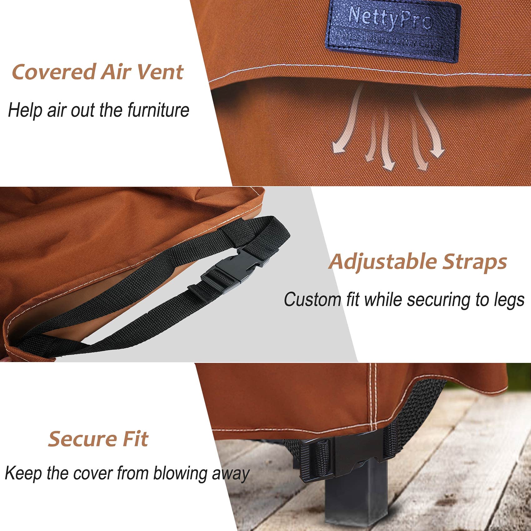 NettyPro Waterproof 600D Heavy Duty Patio Sofa Bench Cover - Outdoor Furniture Protector for 3-Seater Couch (79