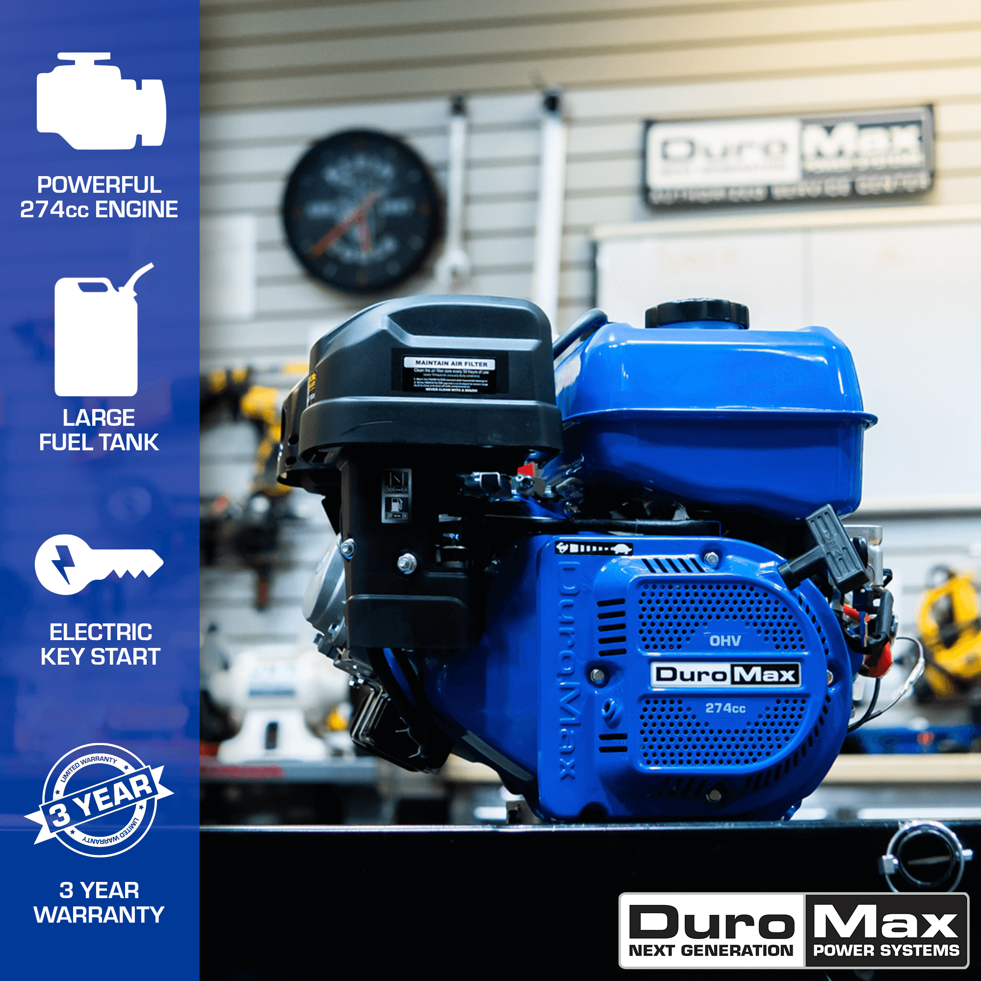 274cc 25mm Shaft Gasoline Engine with Recoil & Electric Start - Perfect for Generators, Pressure Washers, and Go-Karts