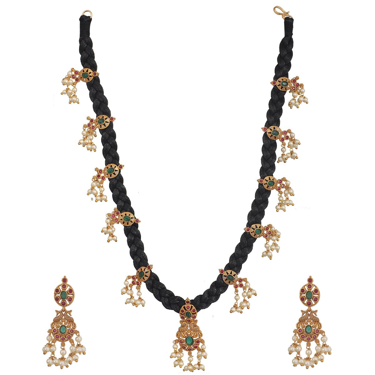 Antique Gold Plated Lalita CZ Pendant Necklace & Earrings Set for Women - Elegant Cubic Zirconia Jewelry Gift for Birthday, Anniversary & Special Occasions