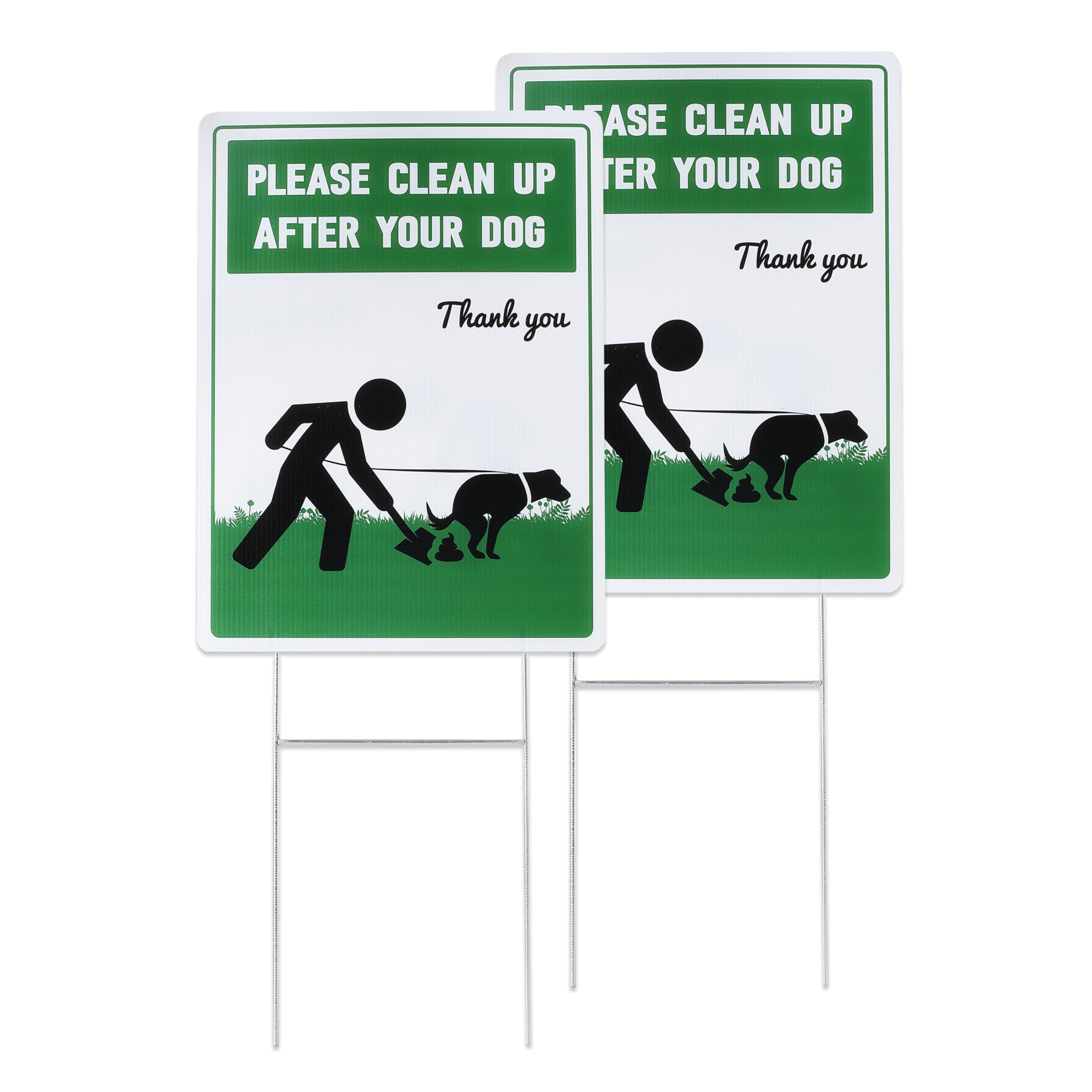 2 Pack No Dog Poop Signs - Double Sided Yard Signs for Dog Waste Clean Up, Bright Colors & Easy Installation with Metal Stakes (12.6×9.5 Inches) - Perfect for Lawns, Parks & Neighborhoods