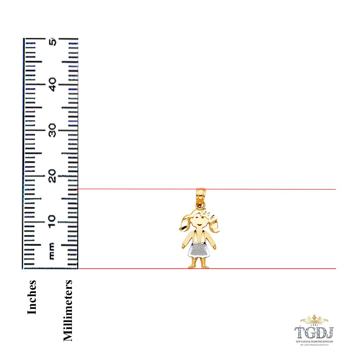 14K Yellow & White Gold Girl Charm Pendant - 17mm Height & 10mm Width - Perfect for Birthdays, Gifts & Jewelry Collections