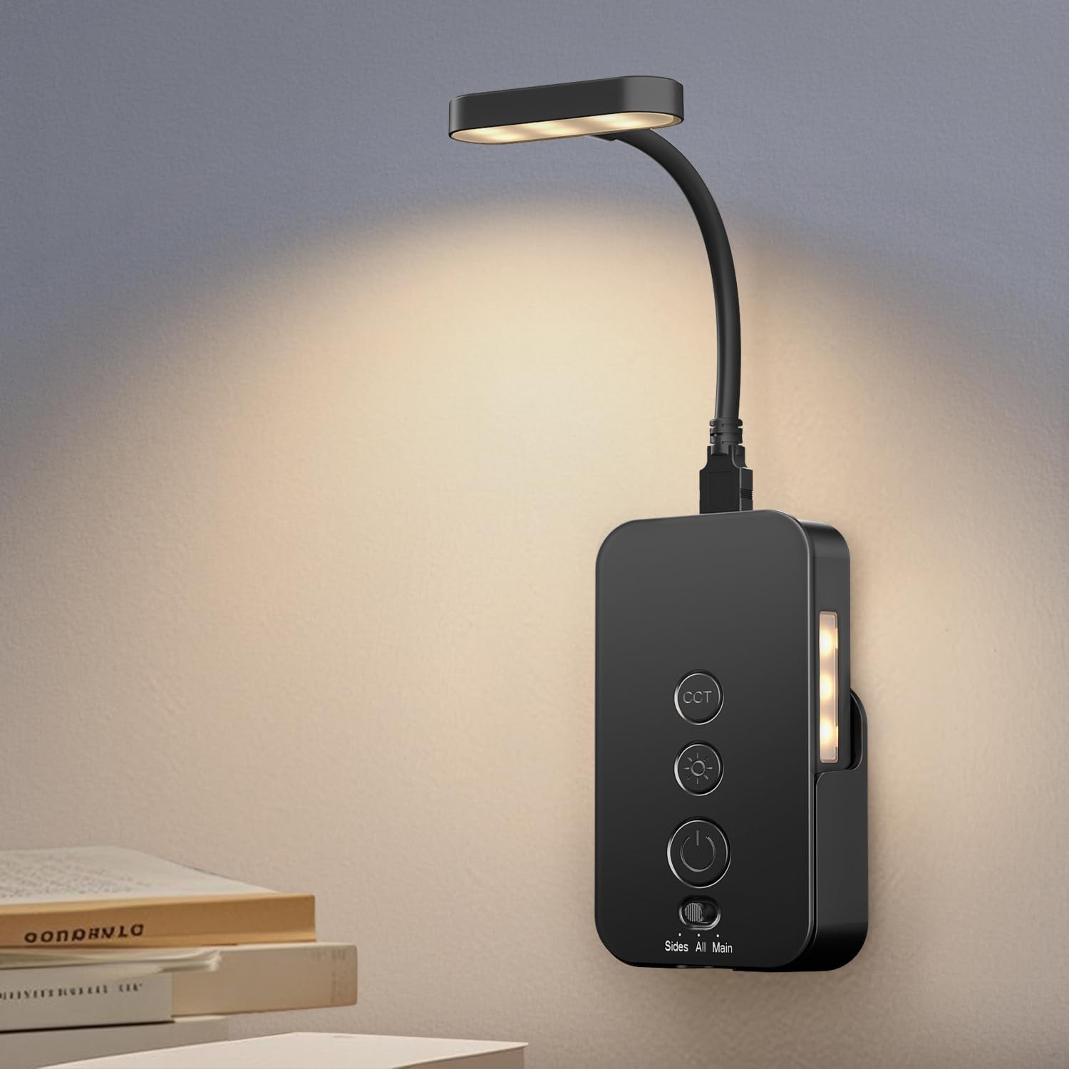 Ellasay Rechargeable LED Reading Light - 3 Color Stepless Dimmable Book Light with Timer, Portable Bedside Lamp for Night Reading, Detachable Wall Light for Bedroom, Study & Travel - Black