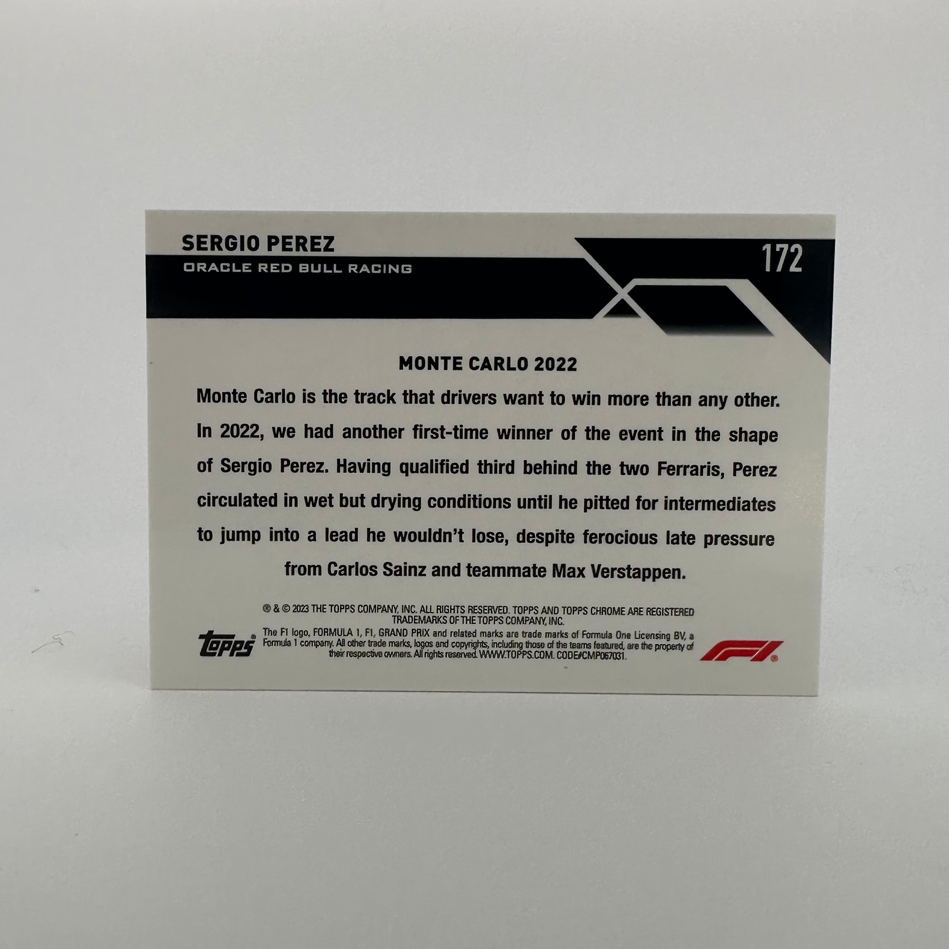 2023 Topps Chrome Sapphire #172 Sergio Perez 1/5 Red - Limited Edition Racing Collectible for Fans & Display Cases