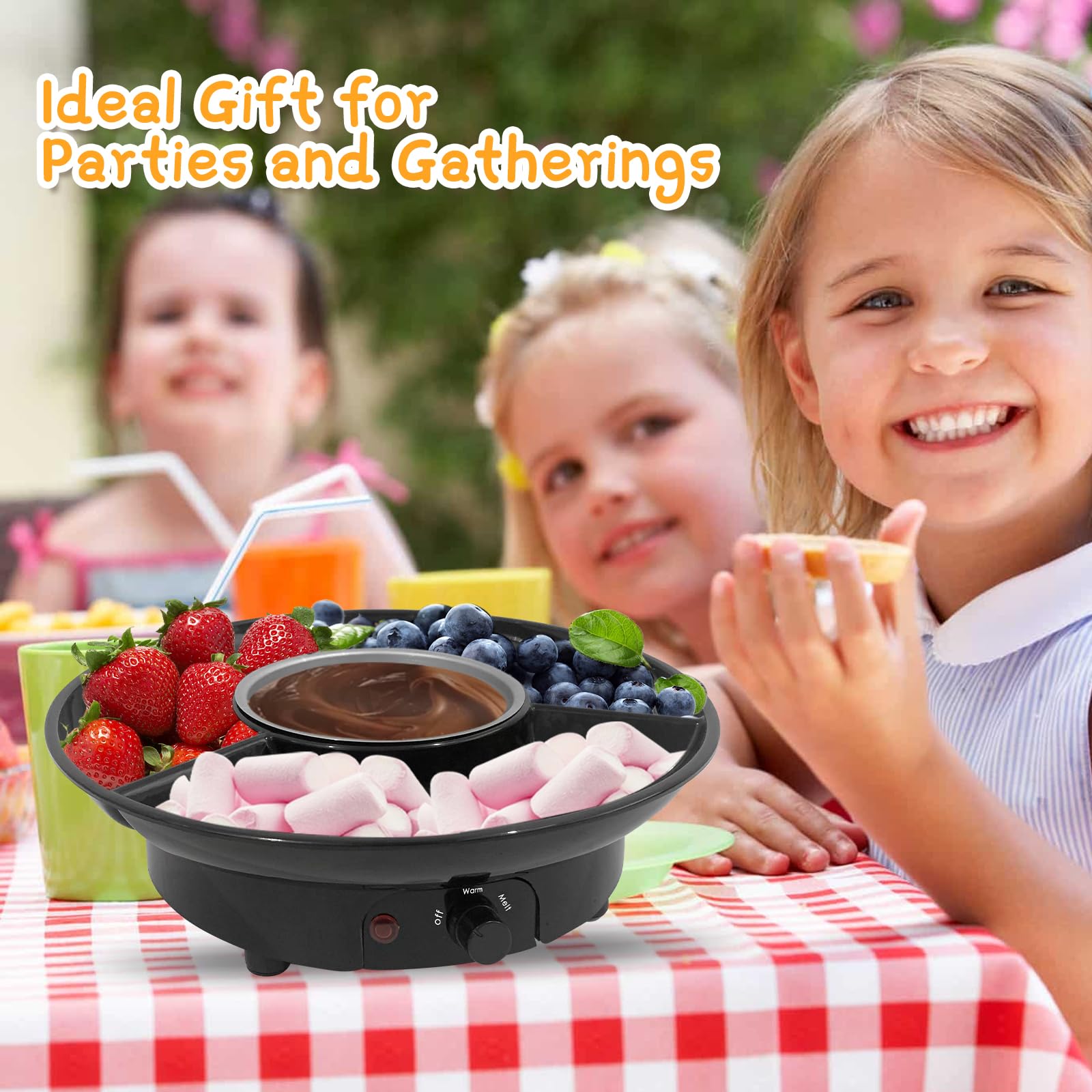 Electric Fondue Pot Set for Chocolate & Cheese - 9oz Detachable Bowl with Temperature Control & 6 Dipping Forks - Perfect for Romantic Date Nights, Movie Nights & Game Nights - Ideal Gift for Couples & Families (Black)