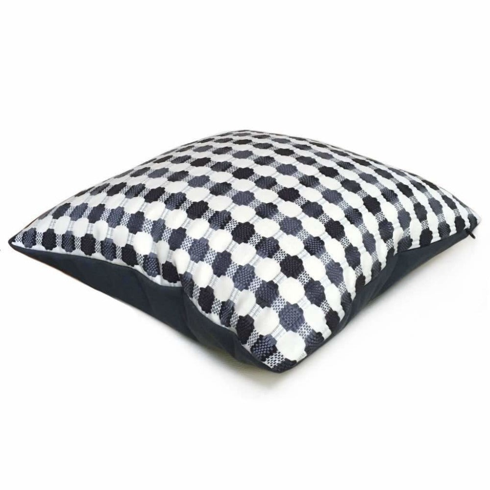 Stylish Black Gray Cream Geometric Checkered Pillow Cover - Modern Textured Decorative Throw Pillow Case for Sofa, Bed & Home Decor