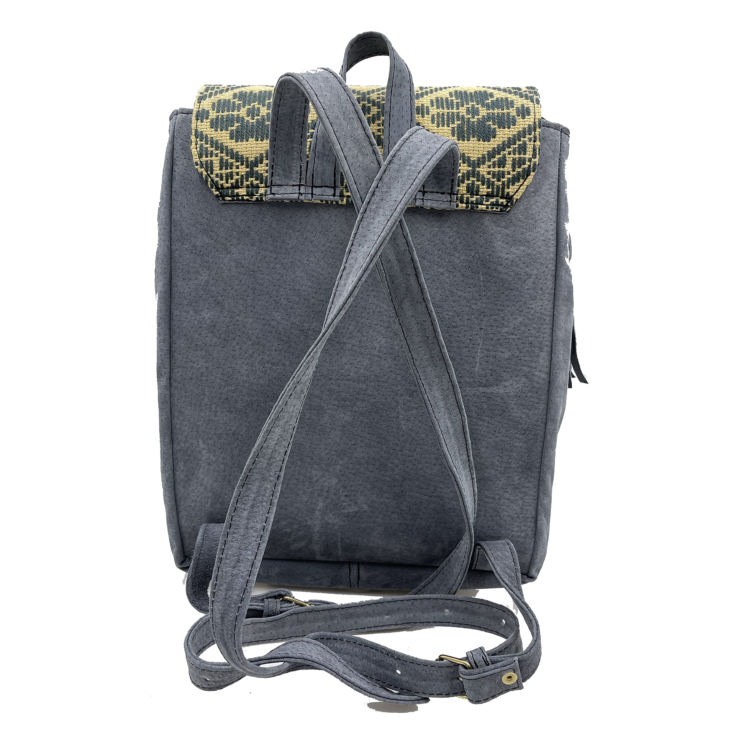 Handmade 'María' Leather Backpack with Mexican Embroidery – Unique Grey Artisan Bag by Jühue Artesanal | Perfect for Travel, Work & Everyday Use | Made in Mexico
