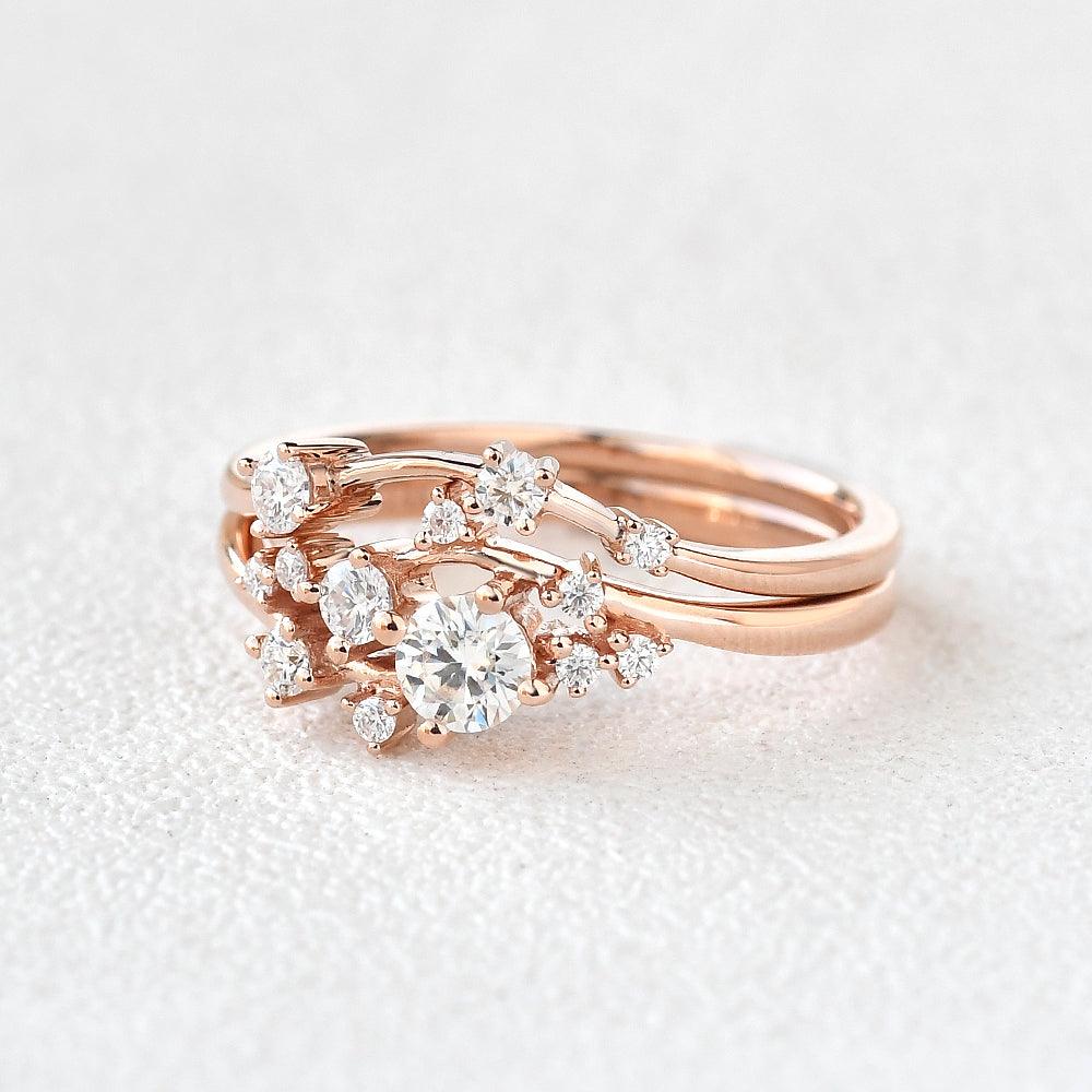 2-Piece Cluster Moissanite Rose Gold Wedding Ring Set for Women – Elegant Bridal Jewelry for Engagement, Proposal, and Anniversary Gifts