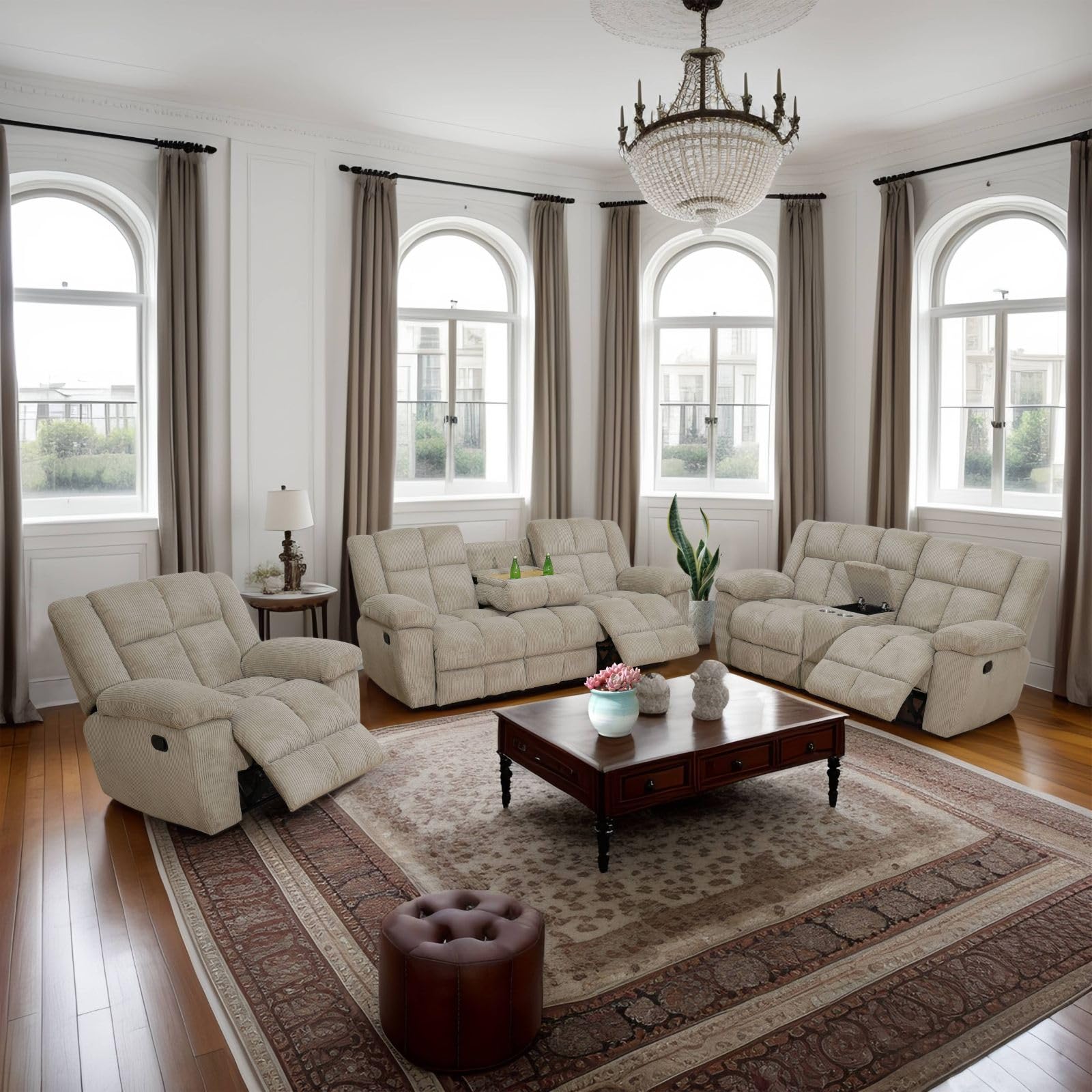 Premium Microfiber Sofa Set for Living Room - Comfortable 3-Piece Sectional Couch with Ottoman for Home, Game Room, Dorm & Hotel | Perfect for Lounging, Entertaining Guests & Small Space Living