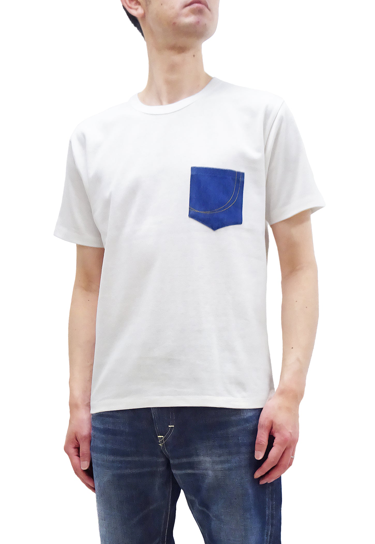 Momotaro Jeans Men's Short Sleeve Pocket T-Shirt | Decorative Stitched Denim Pocket Tee | Casual Streetwear (MTS0020M31) | Perfect for Everyday Wear & Urban Fashion