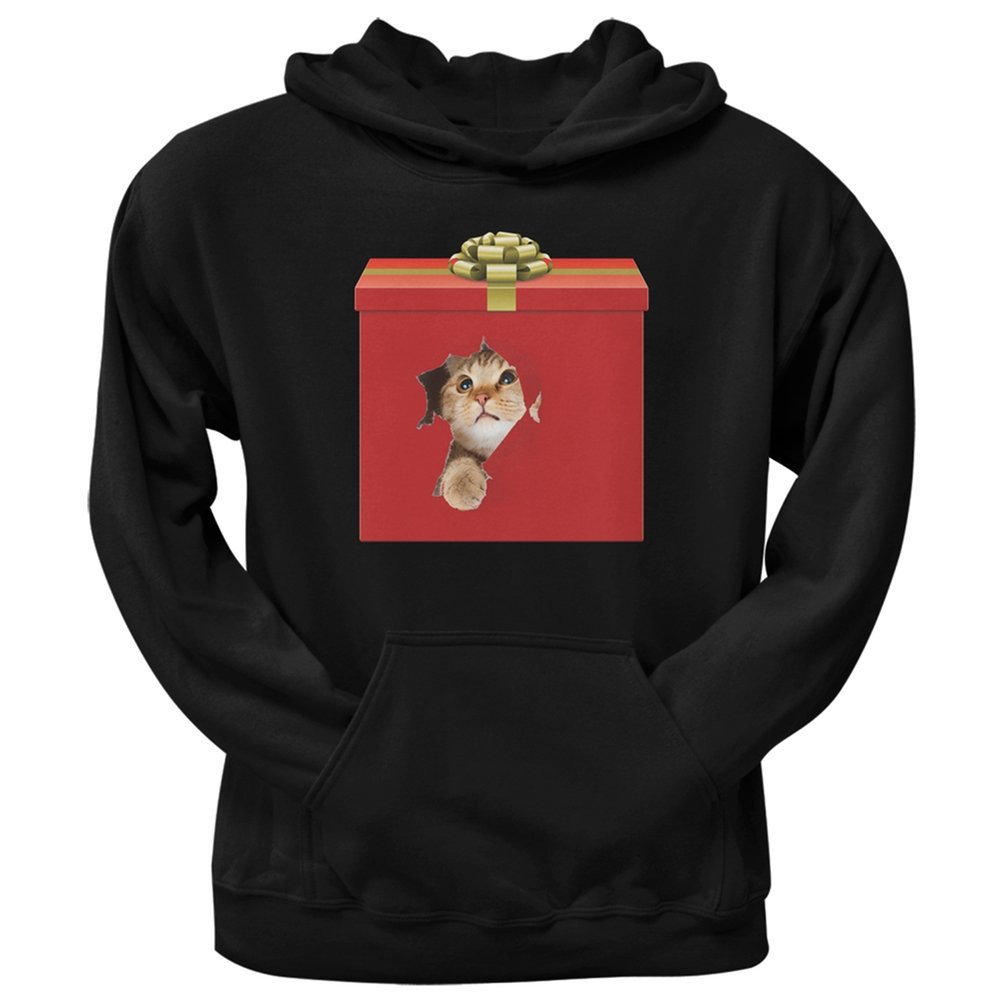 Old Glory Cat Black Pullover Hoodie for Men & Women - Cozy Fleece Hooded Sweatshirt with Cute Cat Design - Perfect for Casual Wear, Lounge, and Outdoor Activities