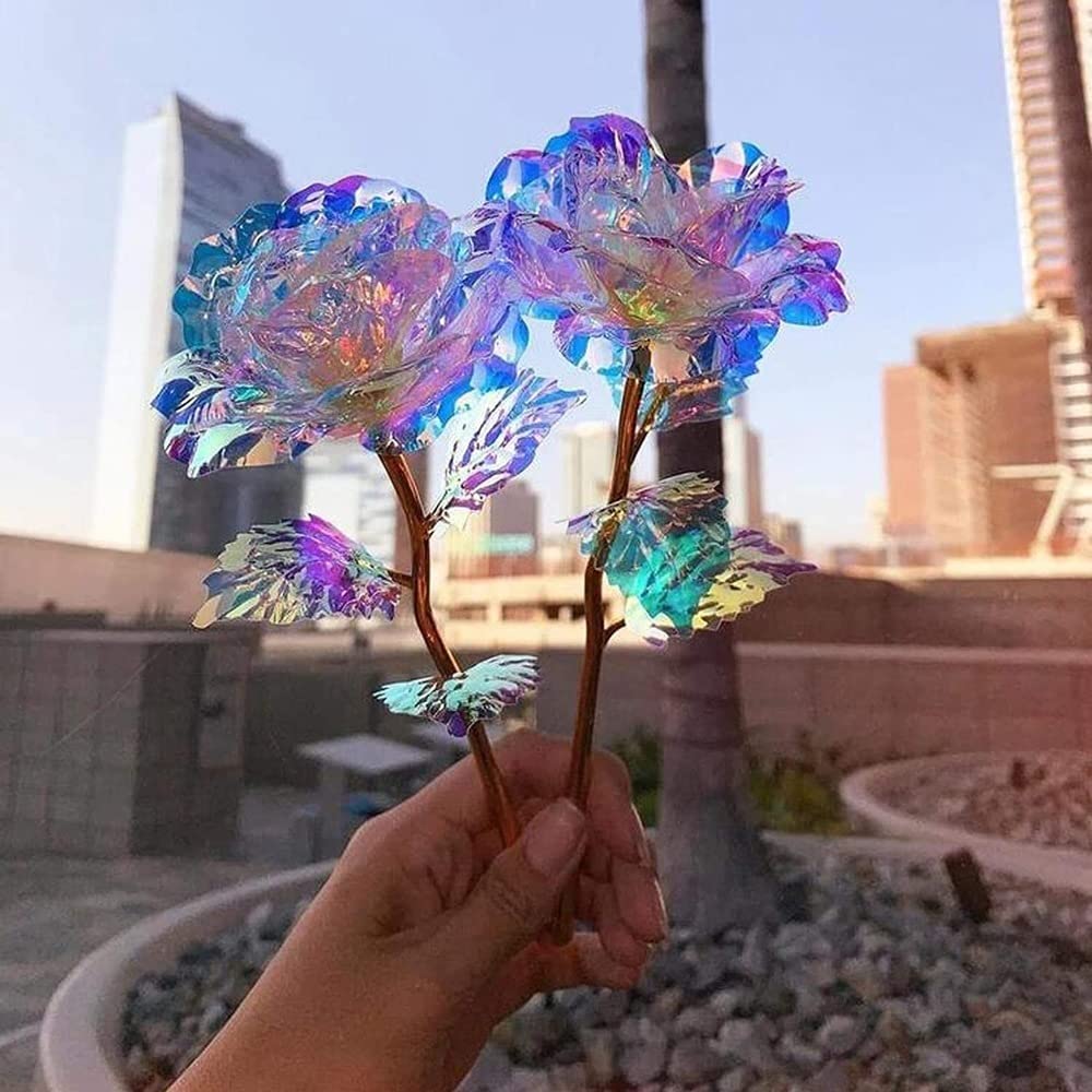24K Gold Plated Rainbow Roses - 10pcs Artificial Flower Bouquet for Mother's Day, Birthday, Wedding Decorations | Perfect Gift for Women, Bridal Shower, Anniversary & Home Decor
