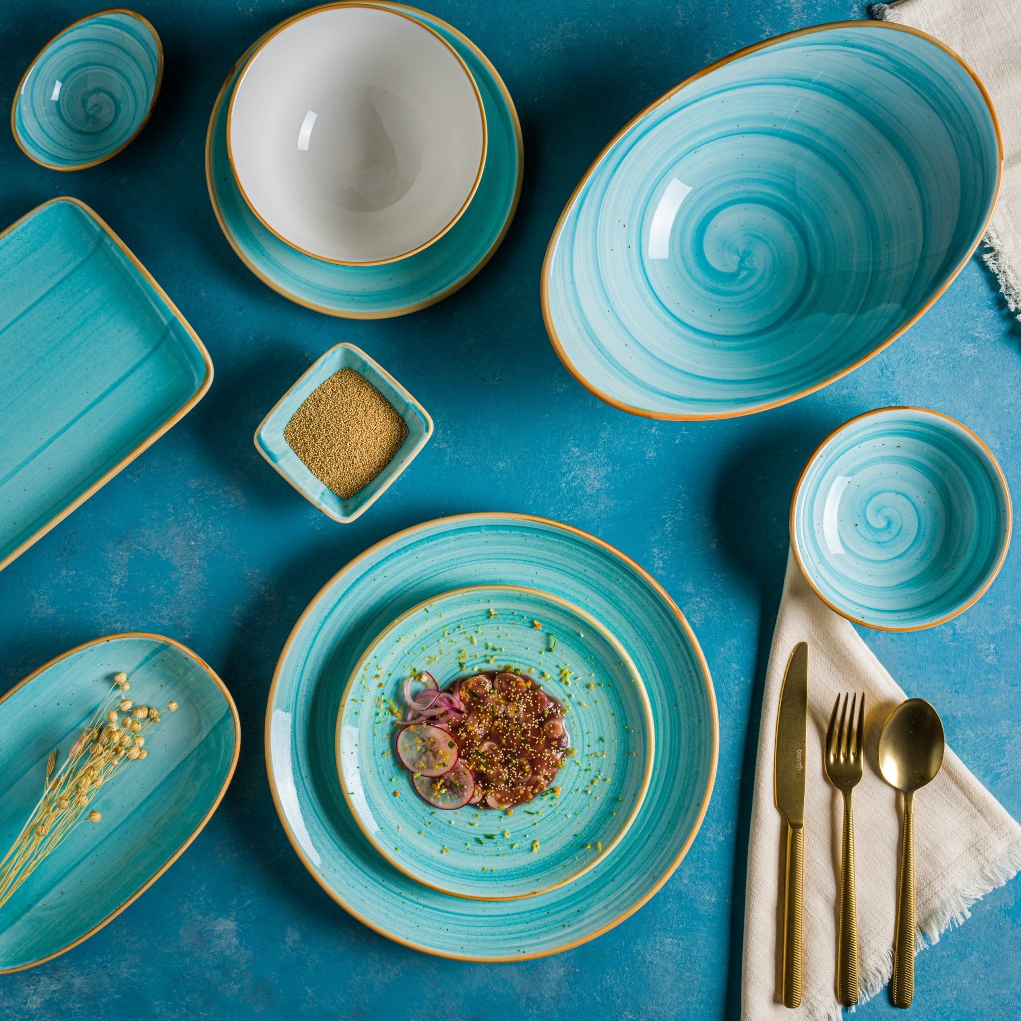 Aqua Blue 27 cm Ceramic Dinner Plate Set - Elegant & Durable for Everyday Meals, Parties & Home Decor