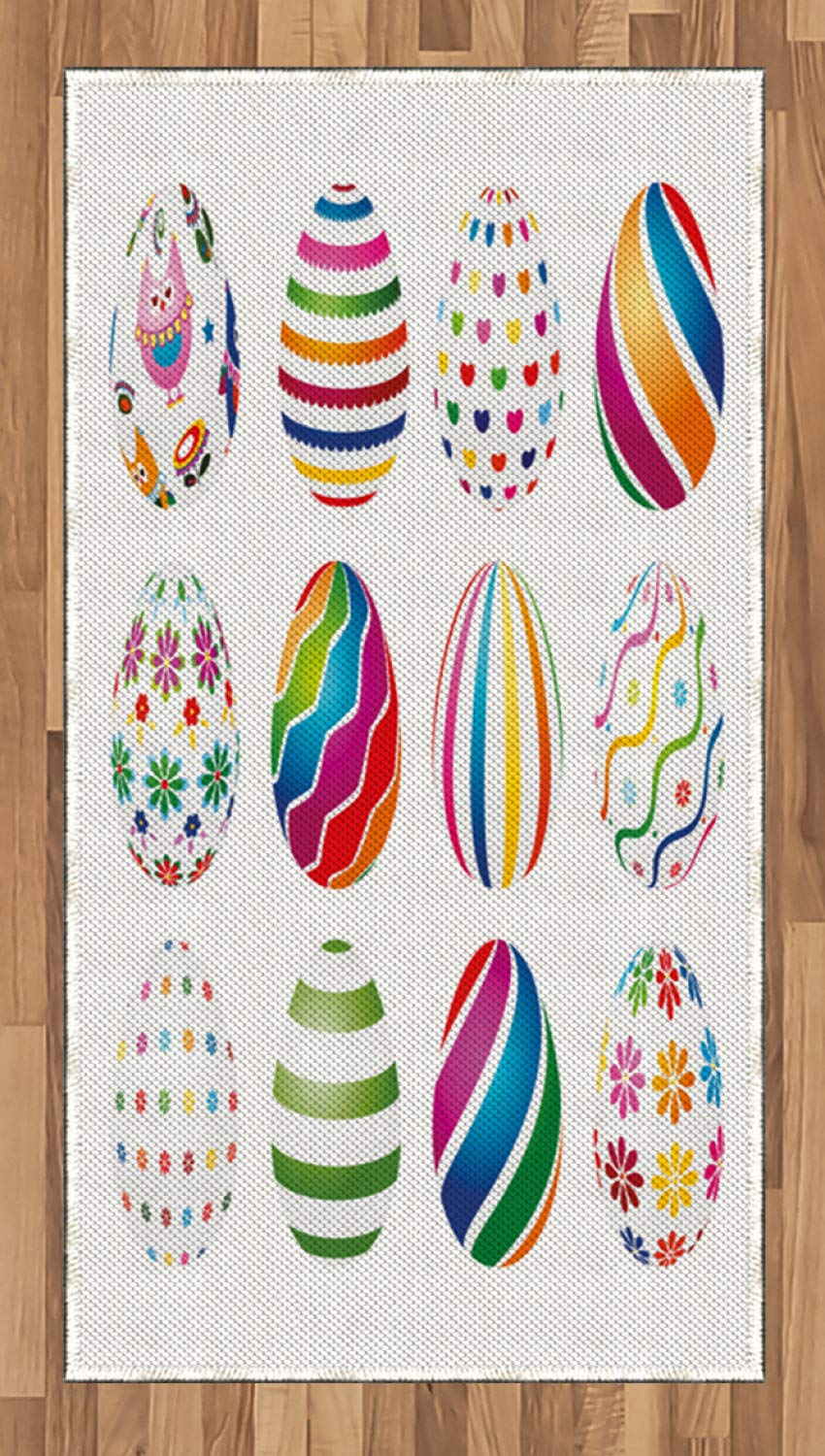 Lunarable Easter Area Rug - Colorful Egg Design with Holiday Ornaments, 2.6x5 FT Flat Woven Accent Rug for Living Room, Bedroom, Dining Room - Perfect for Spring Decor & Easter Celebrations