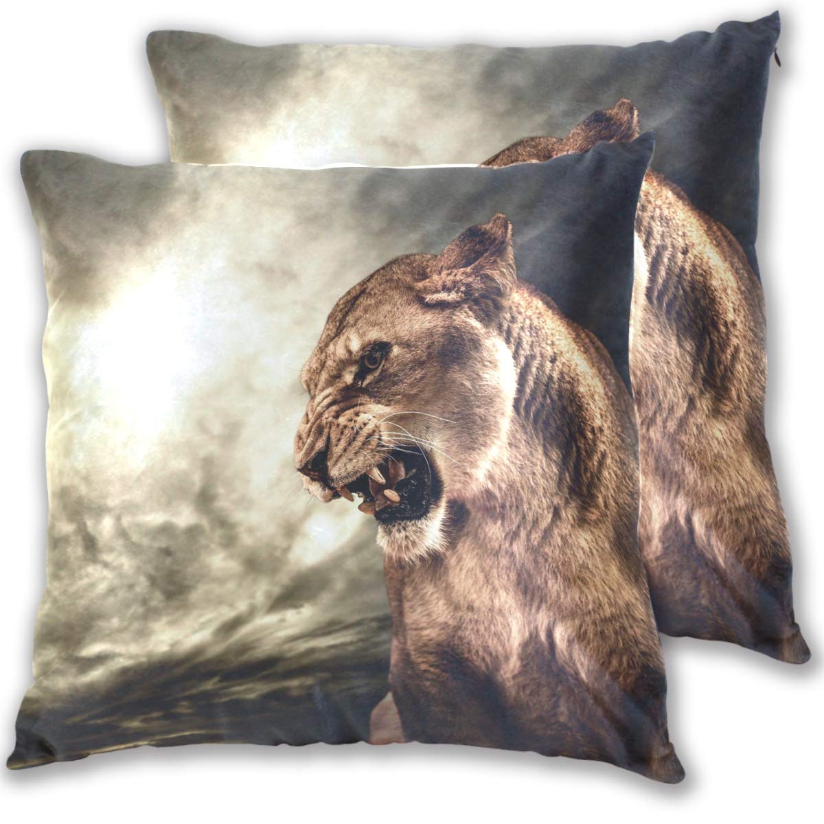 Vantaso 16x16 Inch Cotton Throw Pillow Covers for Couch, Sofa & Bedroom - Decorative Square Cushion Covers with Roaring Lioness Design (Pack of 2) - Perfect for Living Room Decor, Home Styling & Gift Giving