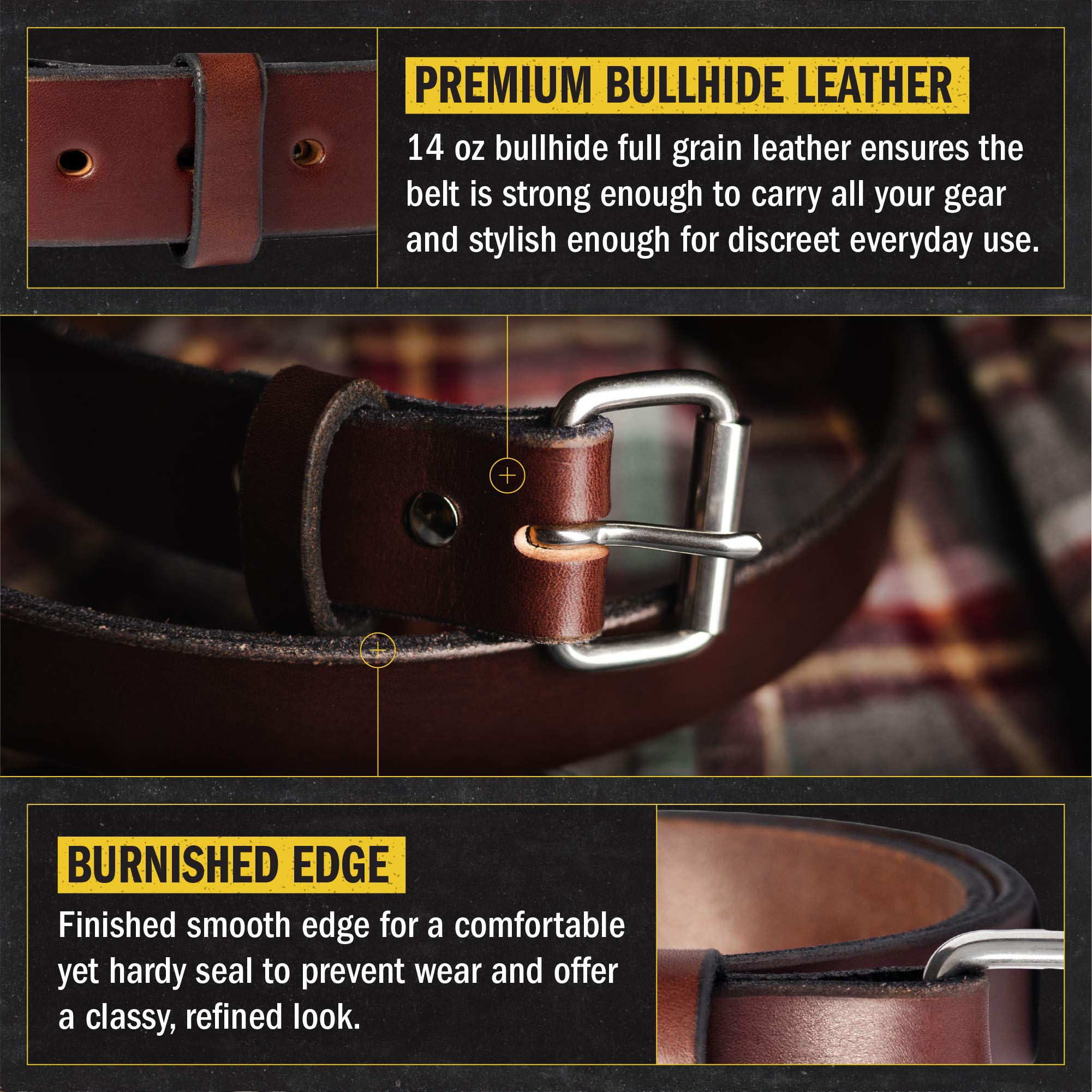Relentless Tactical Premium Leather Gun Belt for Men | Made in USA | Concealed Carry CCW Belt | Durable Tactical Belt for Everyday Wear, Shooting Range & Outdoor Activities