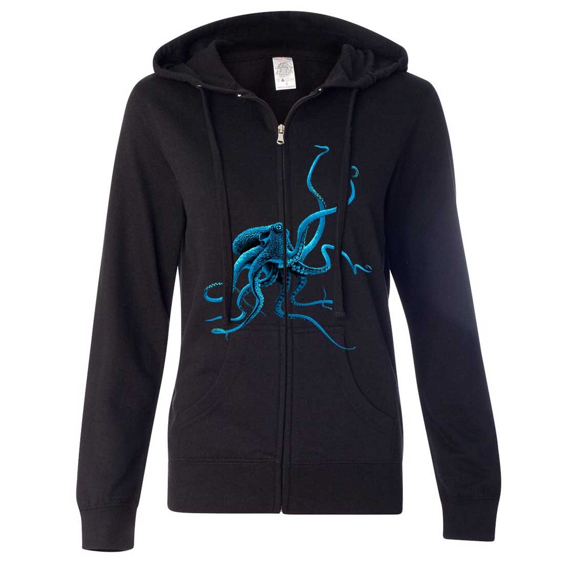 Dolphin Shirt Co Women's Octopus Print Zip-Up Hoodie Sweatshirt - Casual Streetwear for Outdoor Activities and Daily Wear