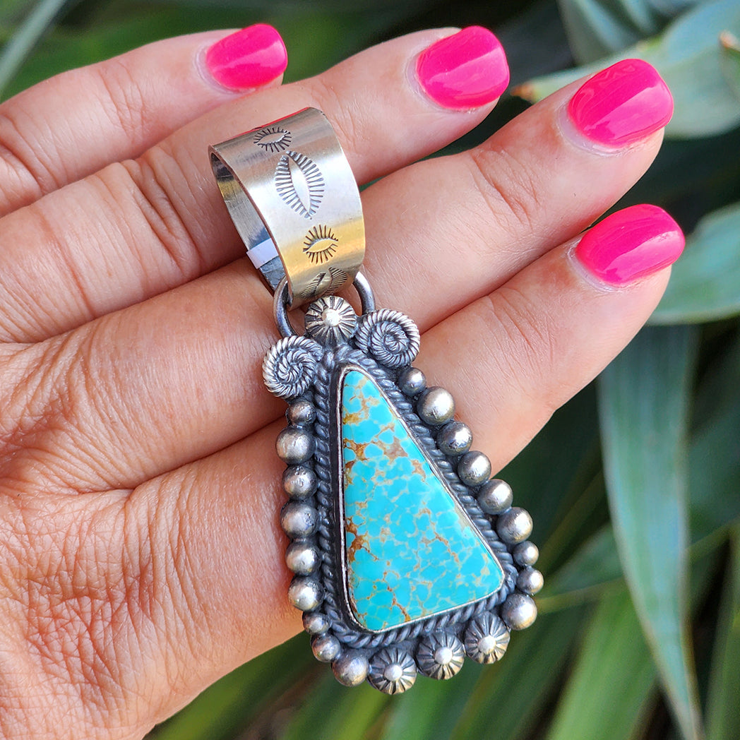 Ella #8 Turquoise Triangle Pendant Necklace - Handcrafted Sterling Silver Jewelry for Women | Perfect for Boho Chic Outfits & Special Occasions