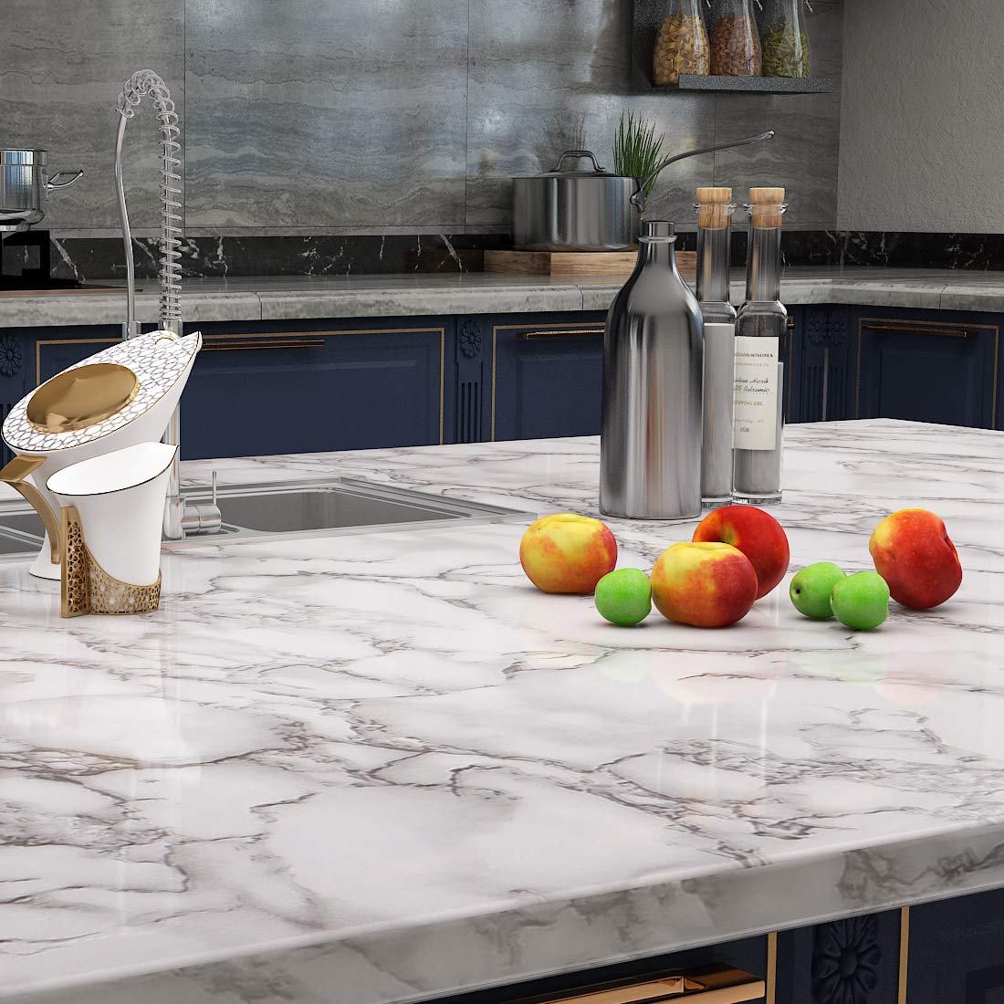 LaCheery 61CM x 4M Grey White Marble Contact Paper - Peel and Stick Wallpaper for Countertops, Cabinets, Tables | Waterproof Self-Adhesive Vinyl Film for Kitchen, Bathroom, Office, Dorm Decor & Furniture Protection