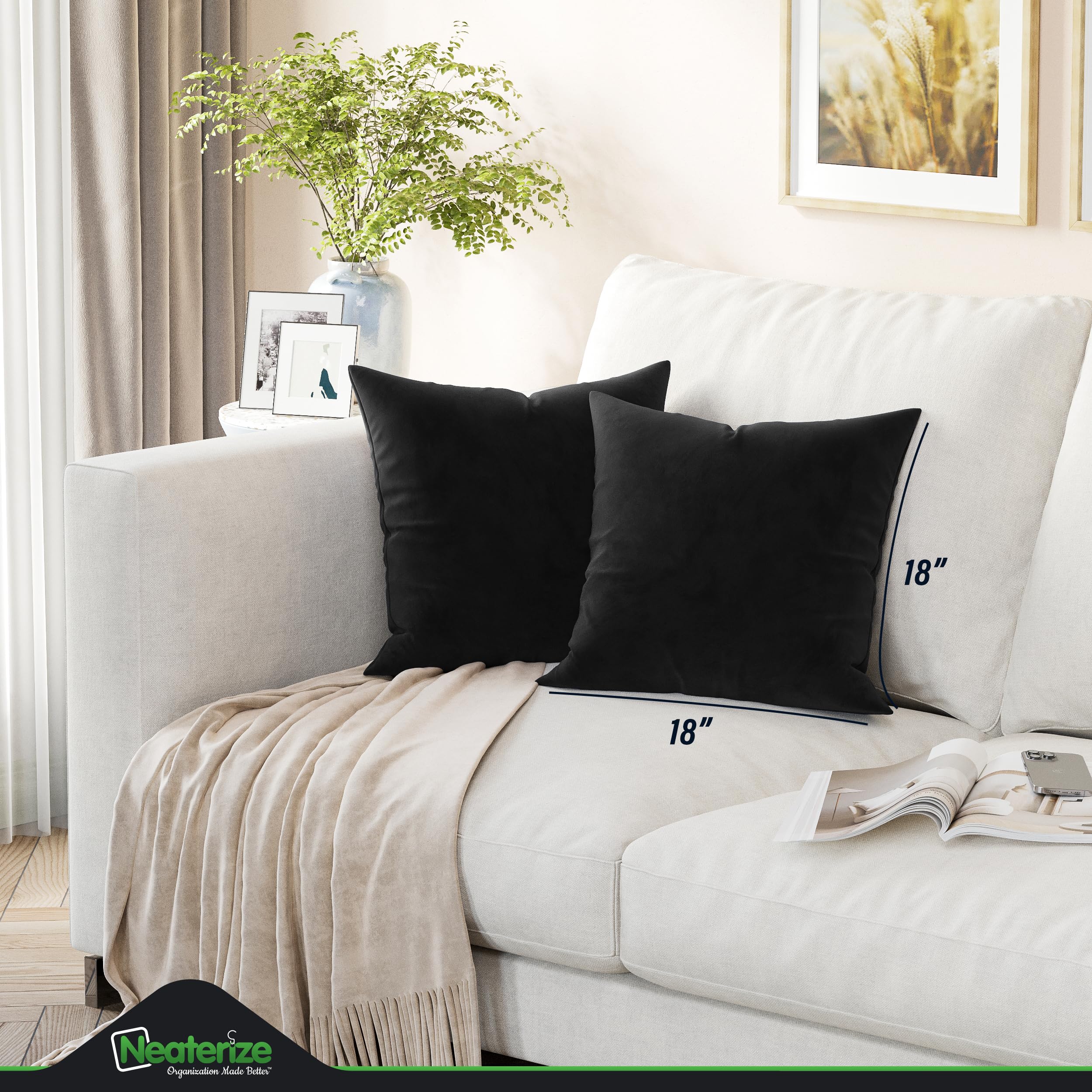 Premium Velvet Pillow Covers 18x18 Black - Soft Washable Decorative Throw Pillow Cases for Sofa, Couch, Bed & Home Decor - Set of 2 - Perfect for Living Room, Bedroom & Cozy Spaces