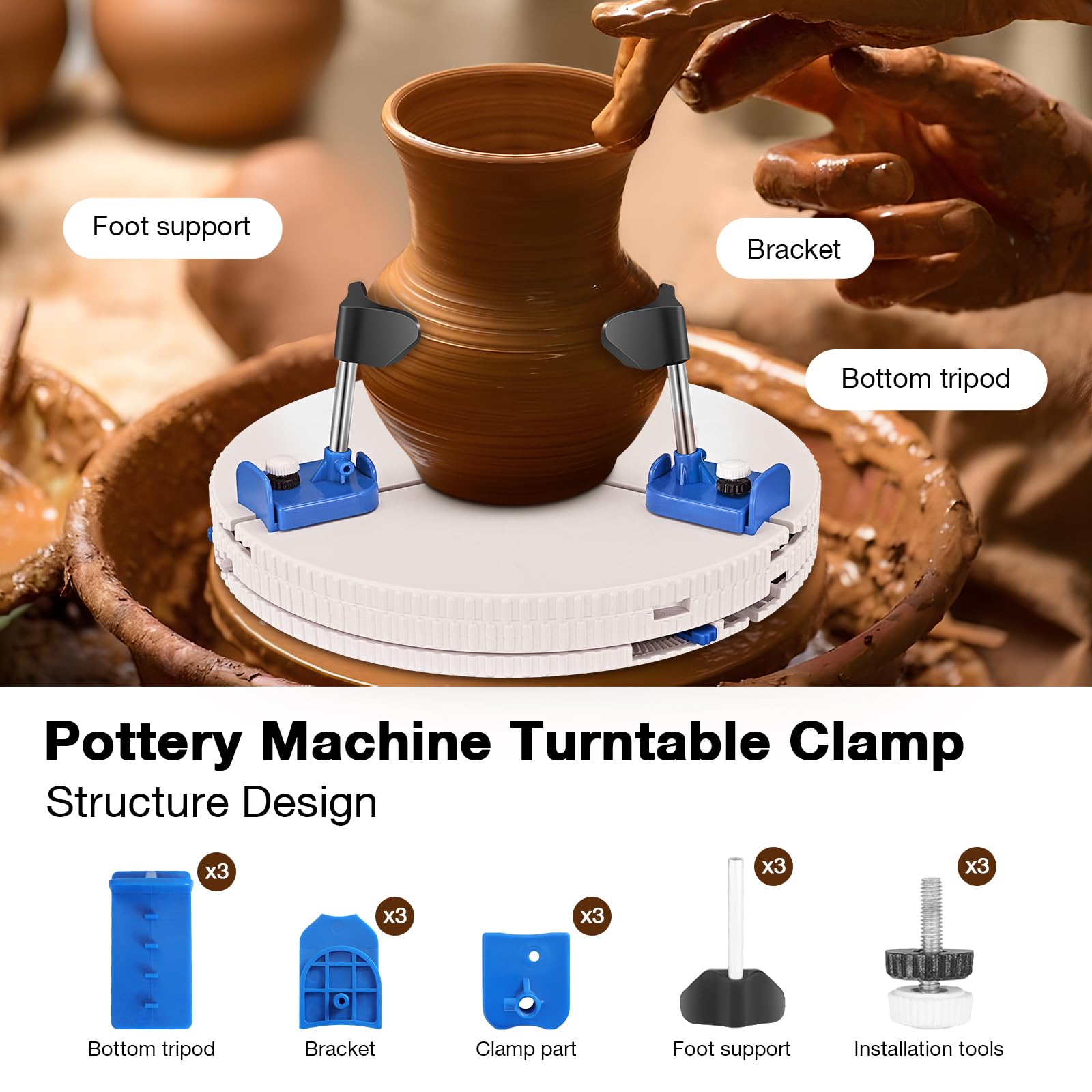 Adjustable Pottery Wheel Turntable Clamp - Ceramic Art Repair & Sculpting Tool for Trimming, Shaping - Perfect for Beginners & Professional Potters - Great for Classroom Teaching, Studio Work & DIY Ceramic Projects