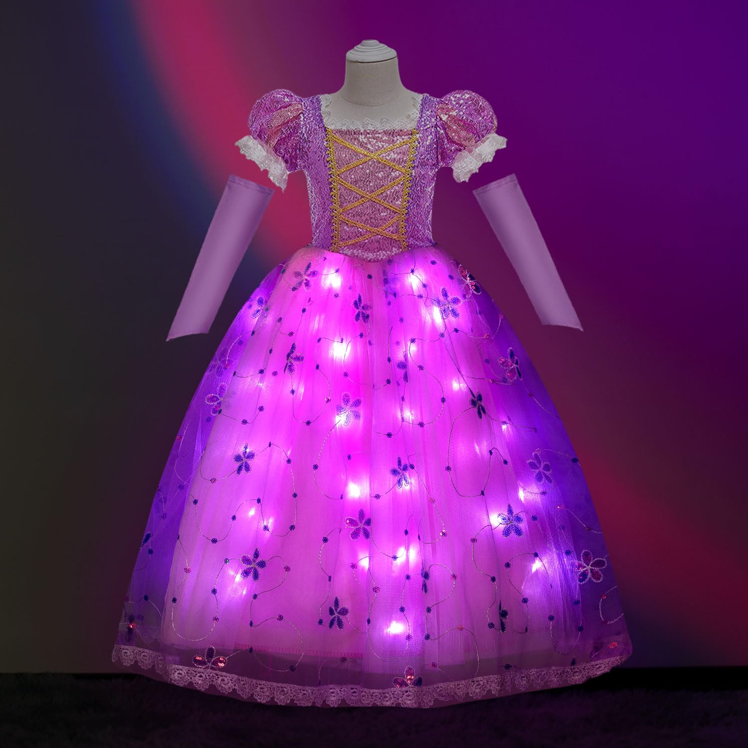 LED Princess Dress Up Costume for Girls - Sparkling Pink & Purple Light Up Halloween, Christmas & Party Dresses for Toddlers | Perfect for Birthday Parties, Holiday Events & Dress-Up Play
