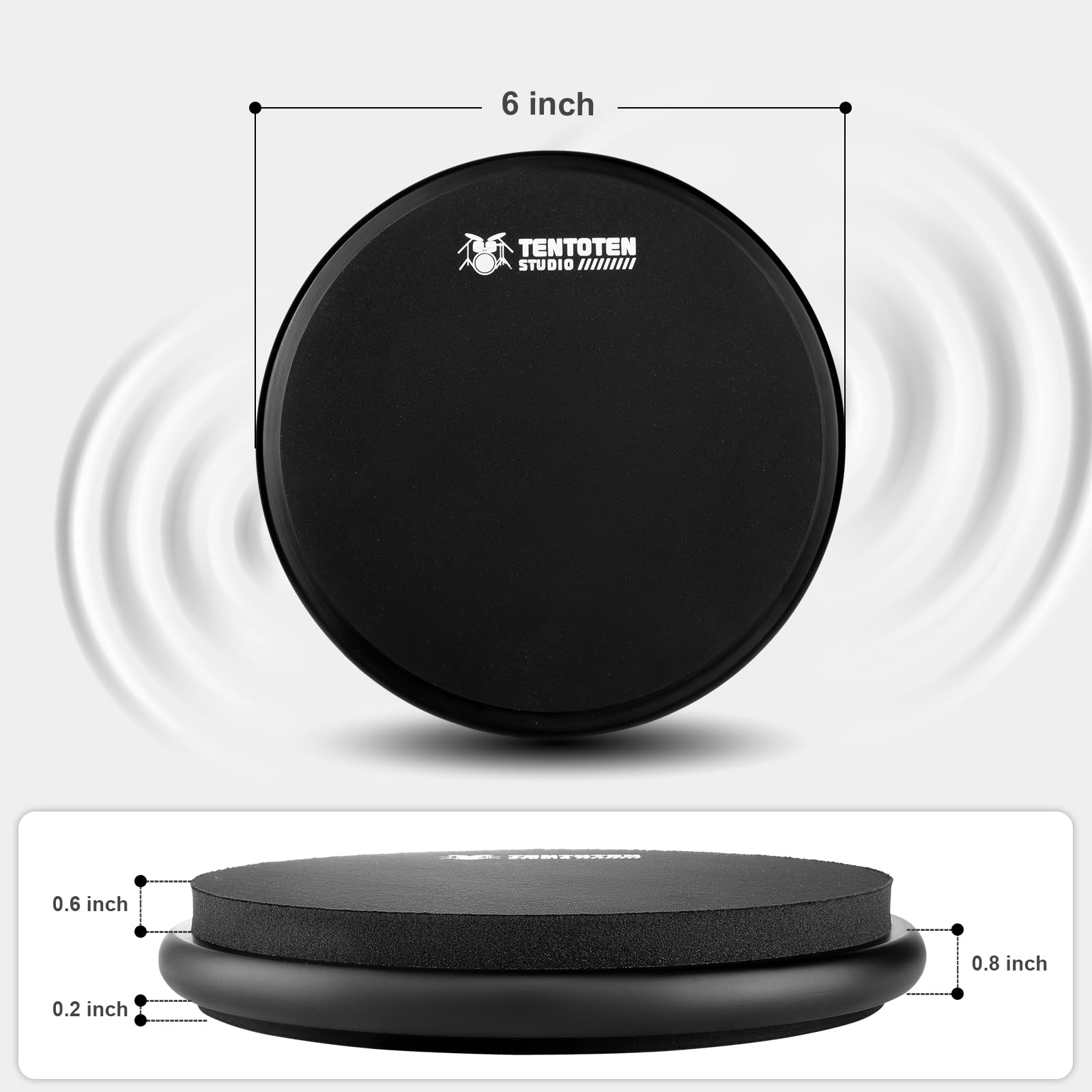 6 Inch Drum Practice Pad - 2-Sided Silicone & 0.6