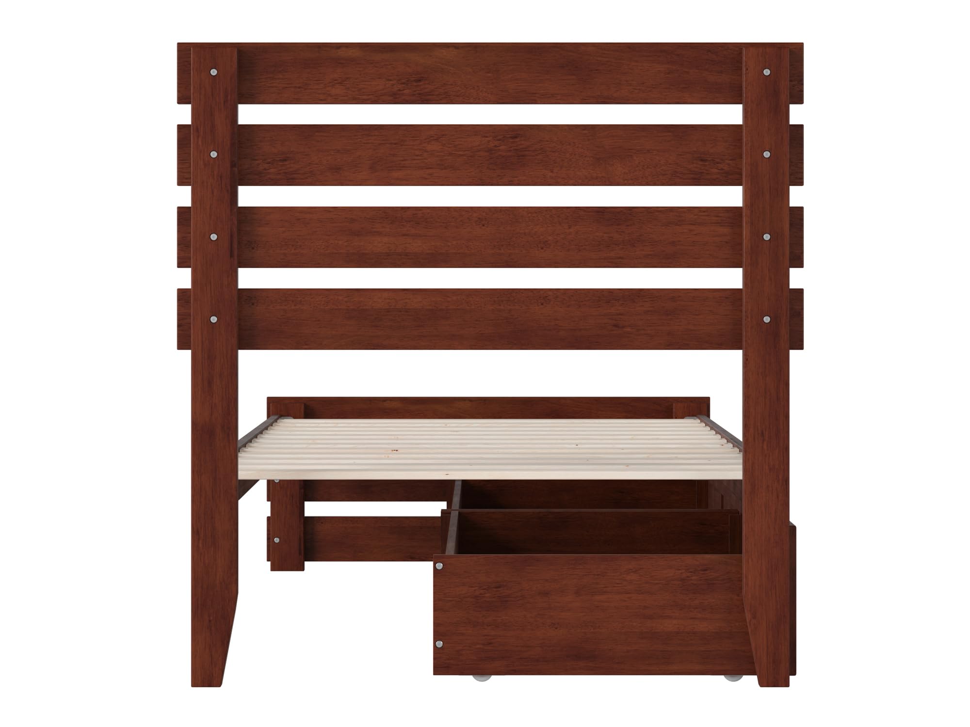 AFI Oxford Twin Bed Frame with Footboard, USB Turbo Charger & 2 Storage Drawers - Walnut Finish for Kids, Teens & Guest Rooms | Space-Saving Bedroom Furniture with Charging Station