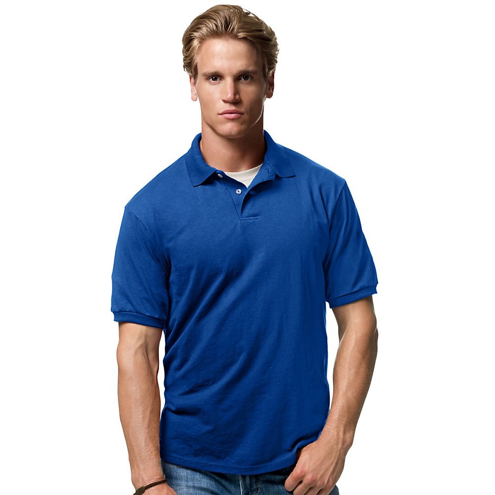 Hanes Men's Cotton-Blend Jersey Polo Shirt 054X S - Deep Royal Blue - Comfortable & Breathable for Work, Golf & Casual Wear