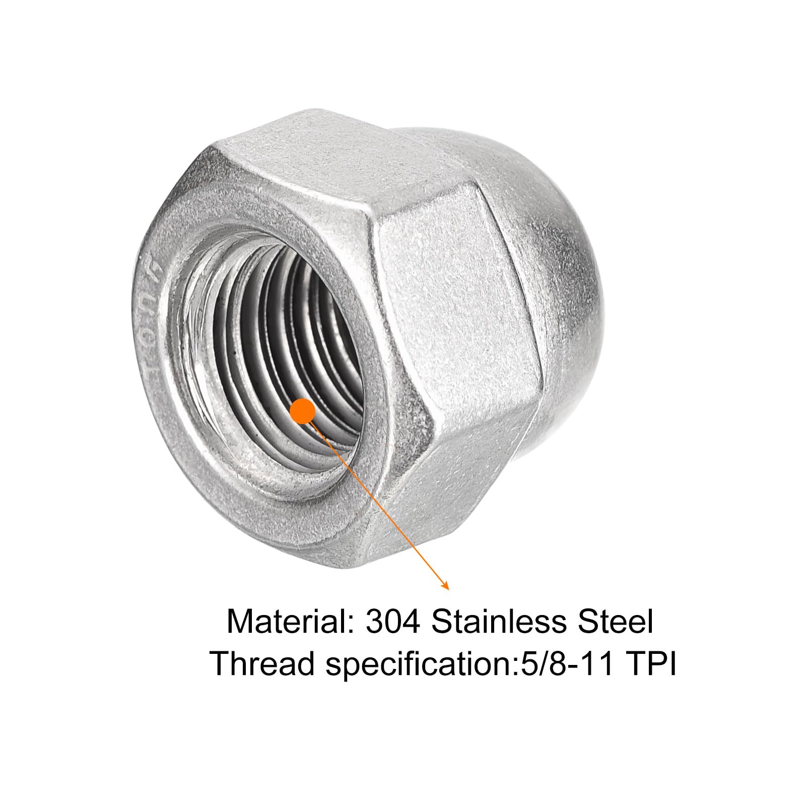 uxcell 5/8-11 Acorn Cap Nuts, 10pcs - 304 Stainless Steel Hex Dome Head Nuts for Fasteners & Hardware (Silver) | Ideal for Furniture Assembly, Automotive Repair, and DIY Projects