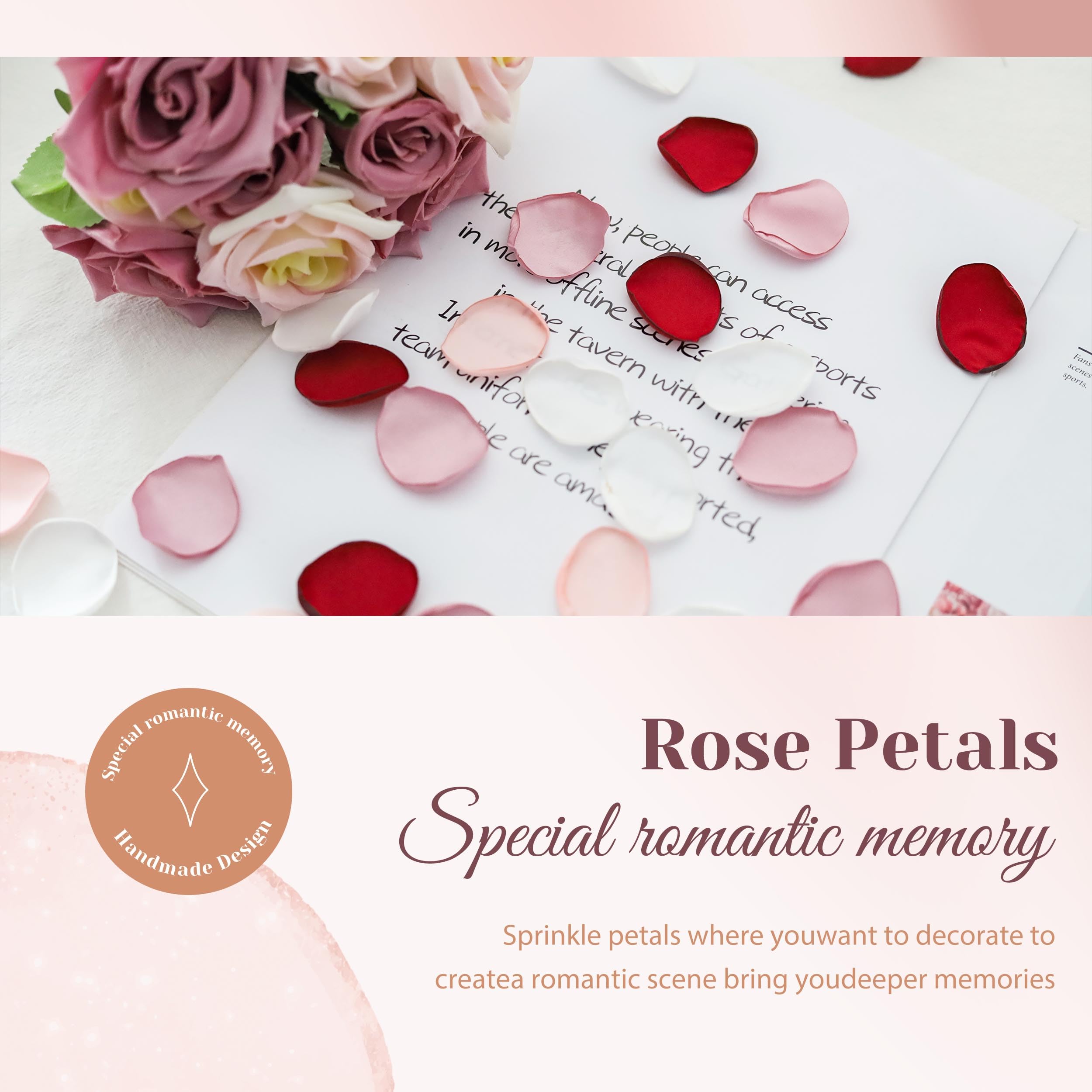 300pcs Artificial Silk Rose Petals - Realistic Flower Girl Scatter for Wedding Aisle, Centerpieces, Table Confetti, Party Favors & Home Decoration - Perfect for Weddings, Baby Showers, Romantic Events & DIY Crafts