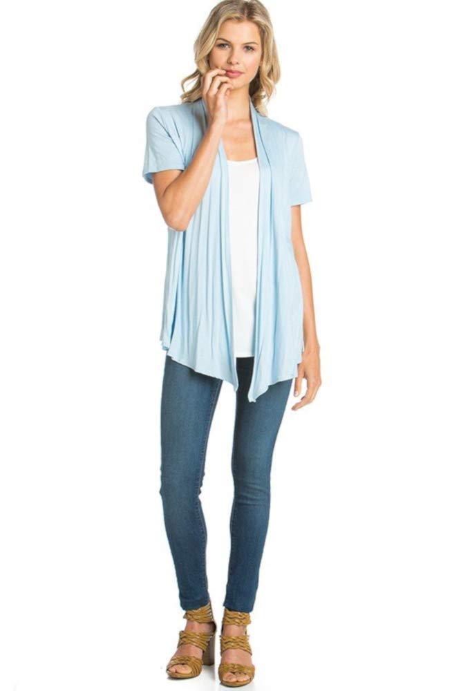 Simpli Soft Casual Drape Cardigan - Short Sleeve Open Front Lightweight Cover Up - Made in USA - Perfect for Office, Travel & Lounge Wear