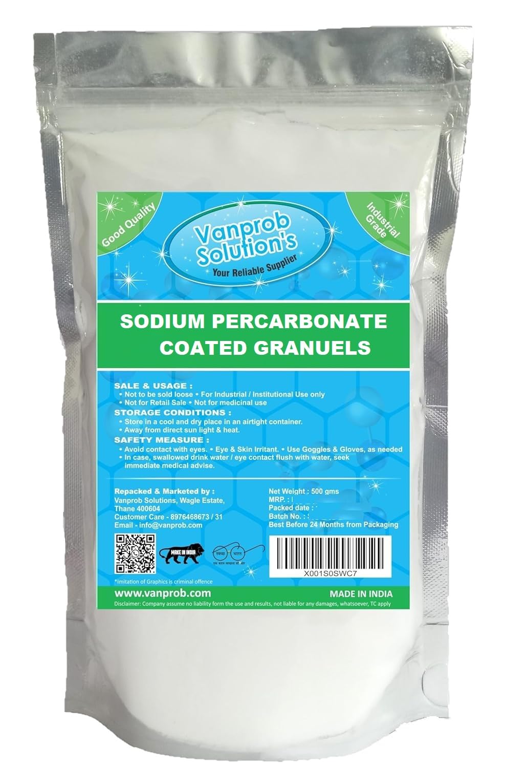Vanprob Solutions Sodium Percarbonate Powder - Oxygen-Releasing Granules for Cleaning, Laundry, Detergent & Pond Maintenance (330g Pack) | Multi-Purpose Stain Remover & Eco-Friendly Oxidizer for Household, Outdoor & Industrial Use