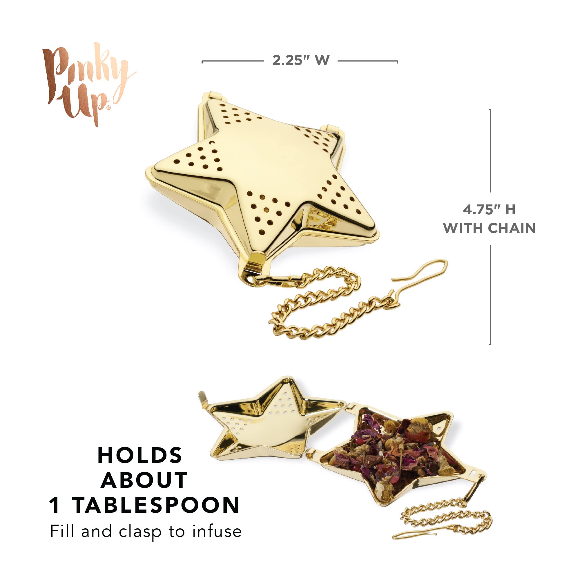 Pinky Up Star Shaped Tea Infuser - Reusable Stainless Steel Loose Leaf Tea Strainer with Handle - Perfect for Brewing Herbal, Green & Black Tea at Home or Office