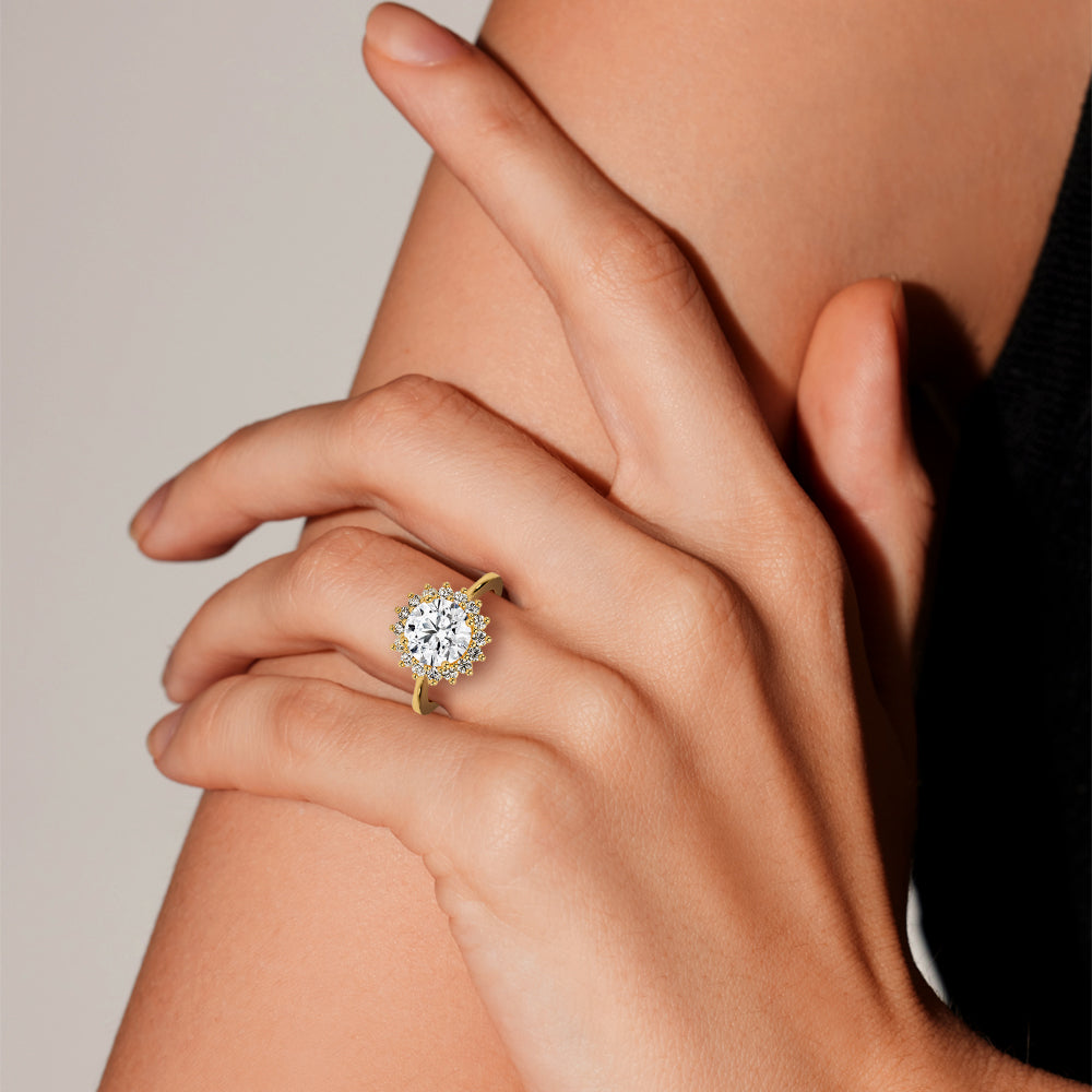 Vintage Inspired Round Halo Engagement Ring - 14K Gold Diamond Wedding Band for Women - Perfect for Proposals, Anniversaries & Romantic Occasions